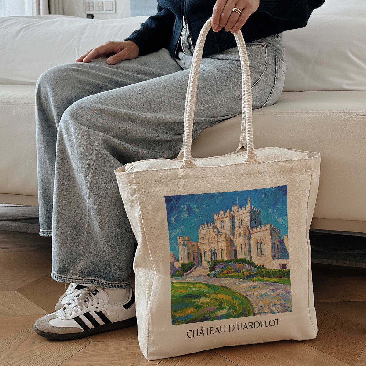 château-d'hardelot-condette-frankreich-einkaufstasche-oil-painting-oelgemaelde