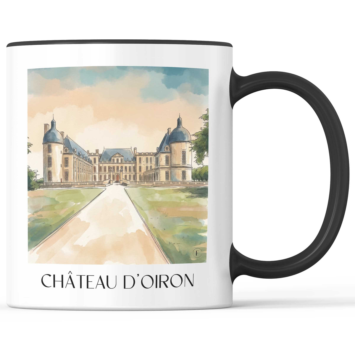 château-d'oiron-deux-sèvres-frankreich-kaffeebecher-aquarell