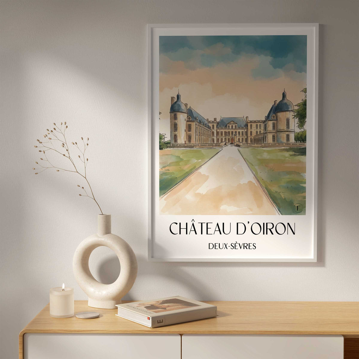 château-d'oiron-deux-sèvres-frankreich-poster-aquarell