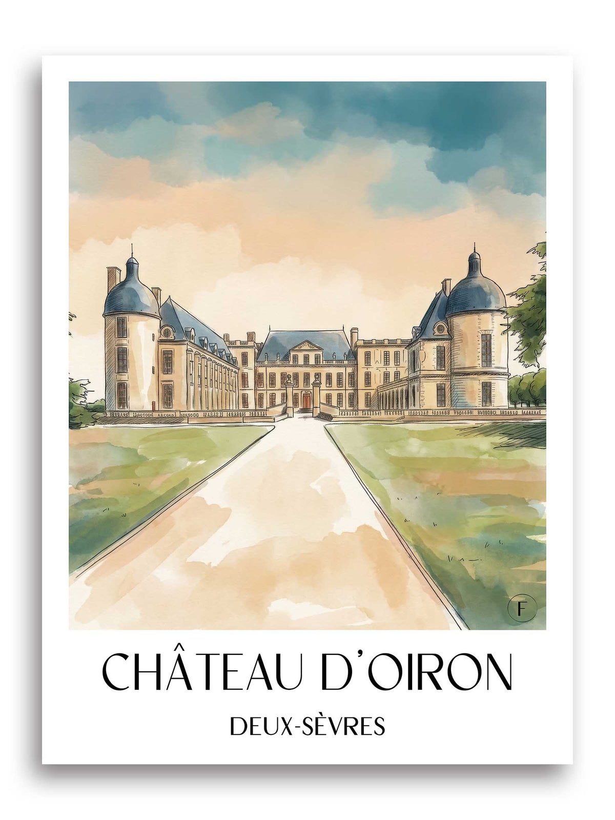Château d'Oiron Poster - Deux-Sèvres - Frankreich Kunstdruck - Aquarell von A4 bis A1 - favplace