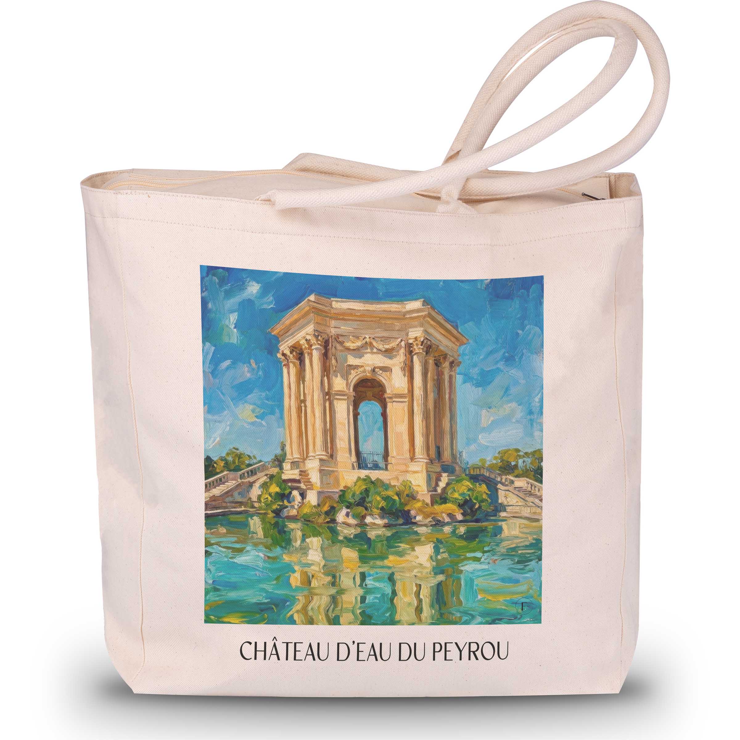 château-d'eau-du-peyrou-montpellier-frankreich-einkaufstasche-oil-painting-oelgemaelde