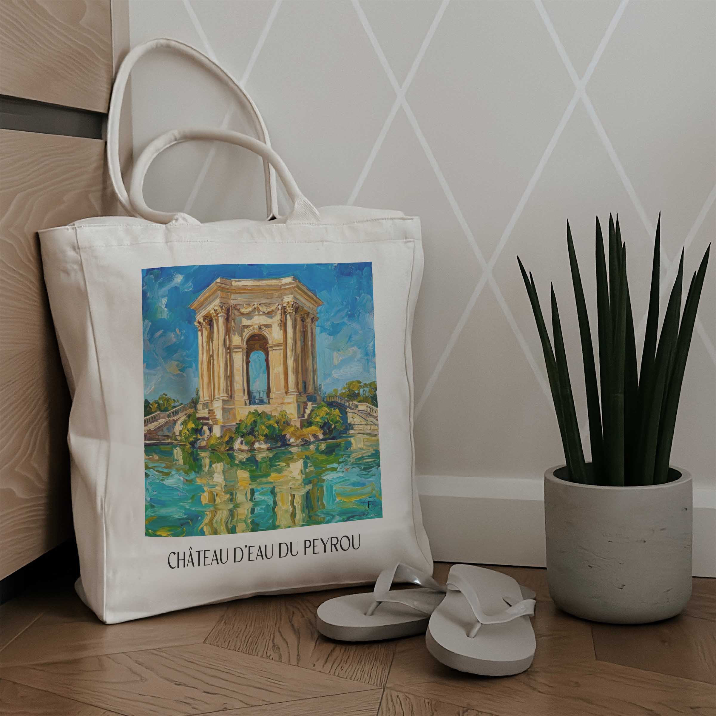 château-d'eau-du-peyrou-montpellier-frankreich-einkaufstasche-oil-painting-oelgemaelde