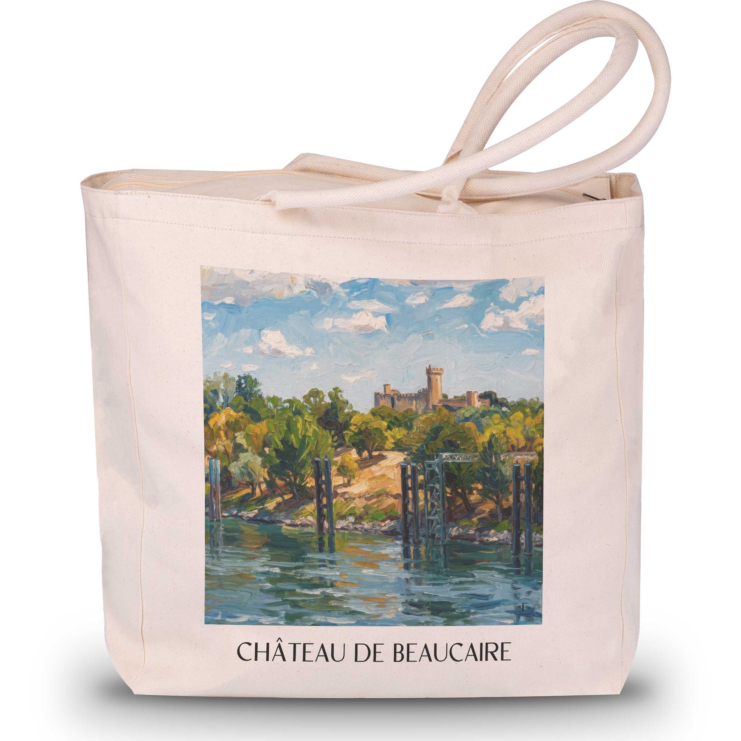 château-de-beaucaire-provence-frankreich-einkaufstasche-oil-painting-oelgemaelde