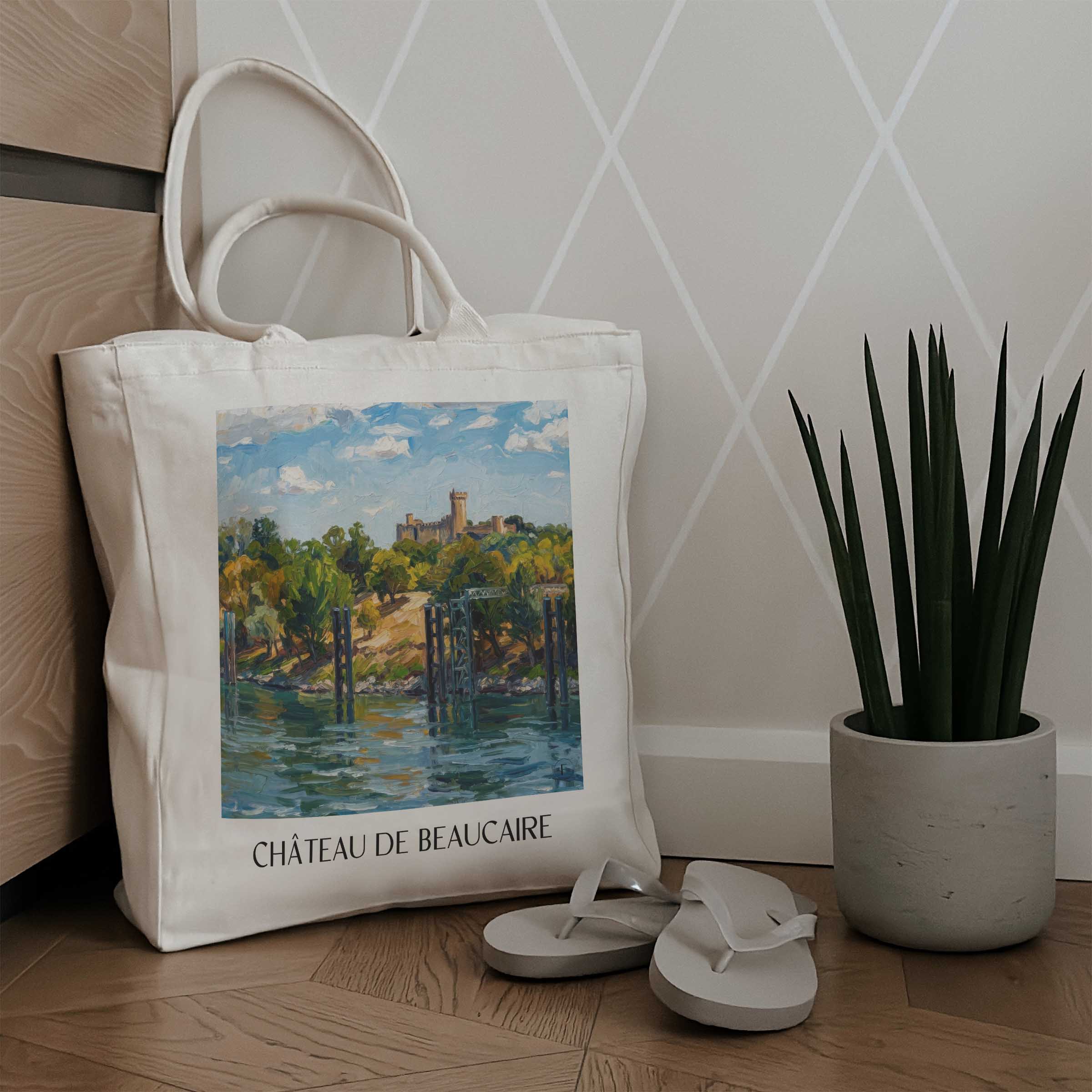 château-de-beaucaire-provence-frankreich-einkaufstasche-oil-painting-oelgemaelde