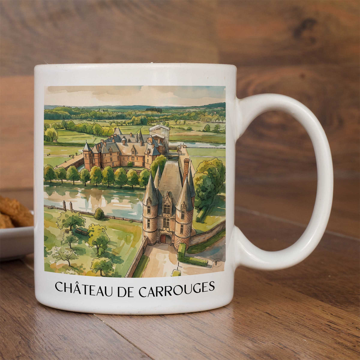 château-de-carrouges-orne-frankreich-kaffeebecher-aquarell