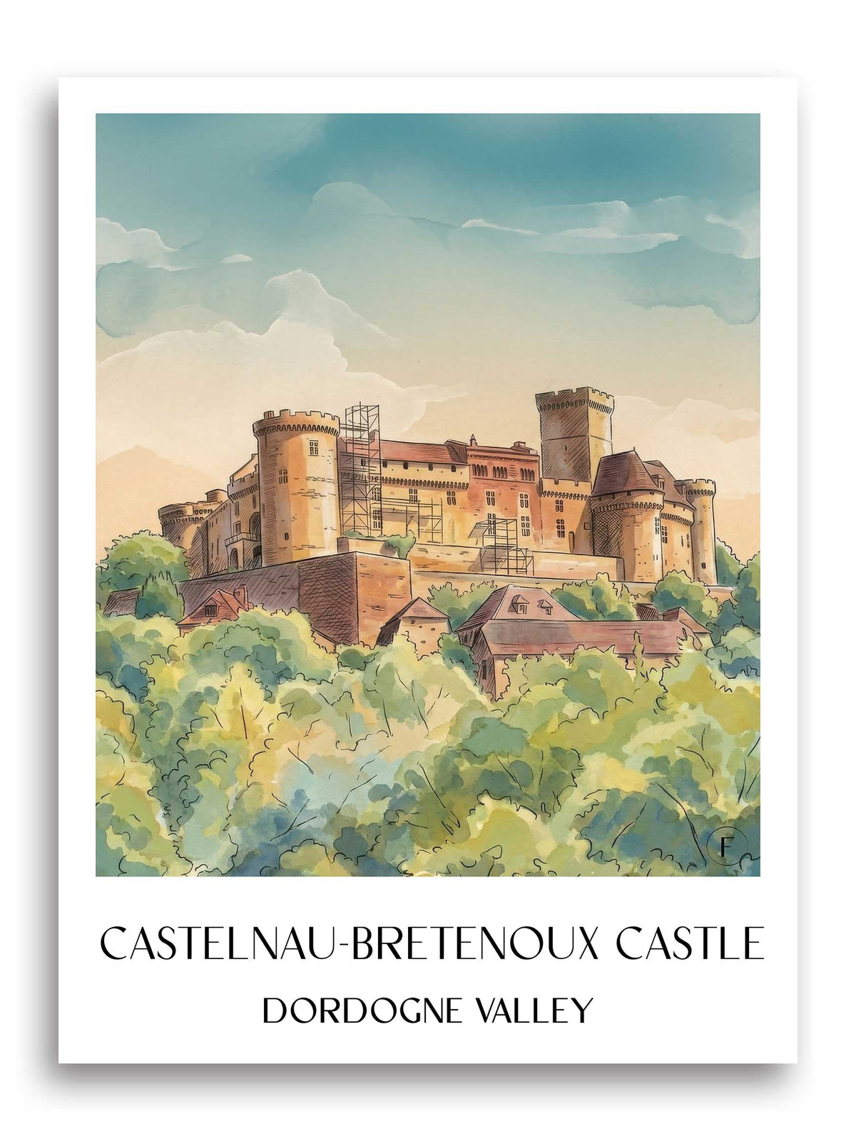 Château de Castelnau-Bretenoux Poster - Vallée de la Dordogne - Frankreich Kunstdruck - Aquarell von A4 bis A1 - favplace