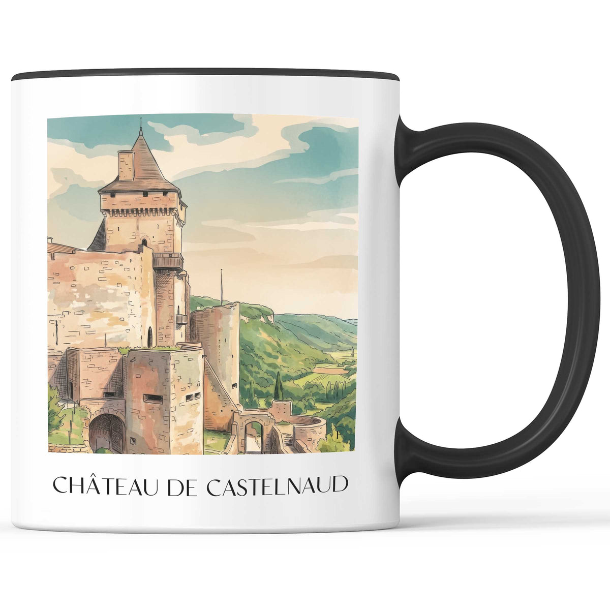 château-de-castelnaud-vallée-de-la-dordogne-frankreich-kaffeebecher-aquarell