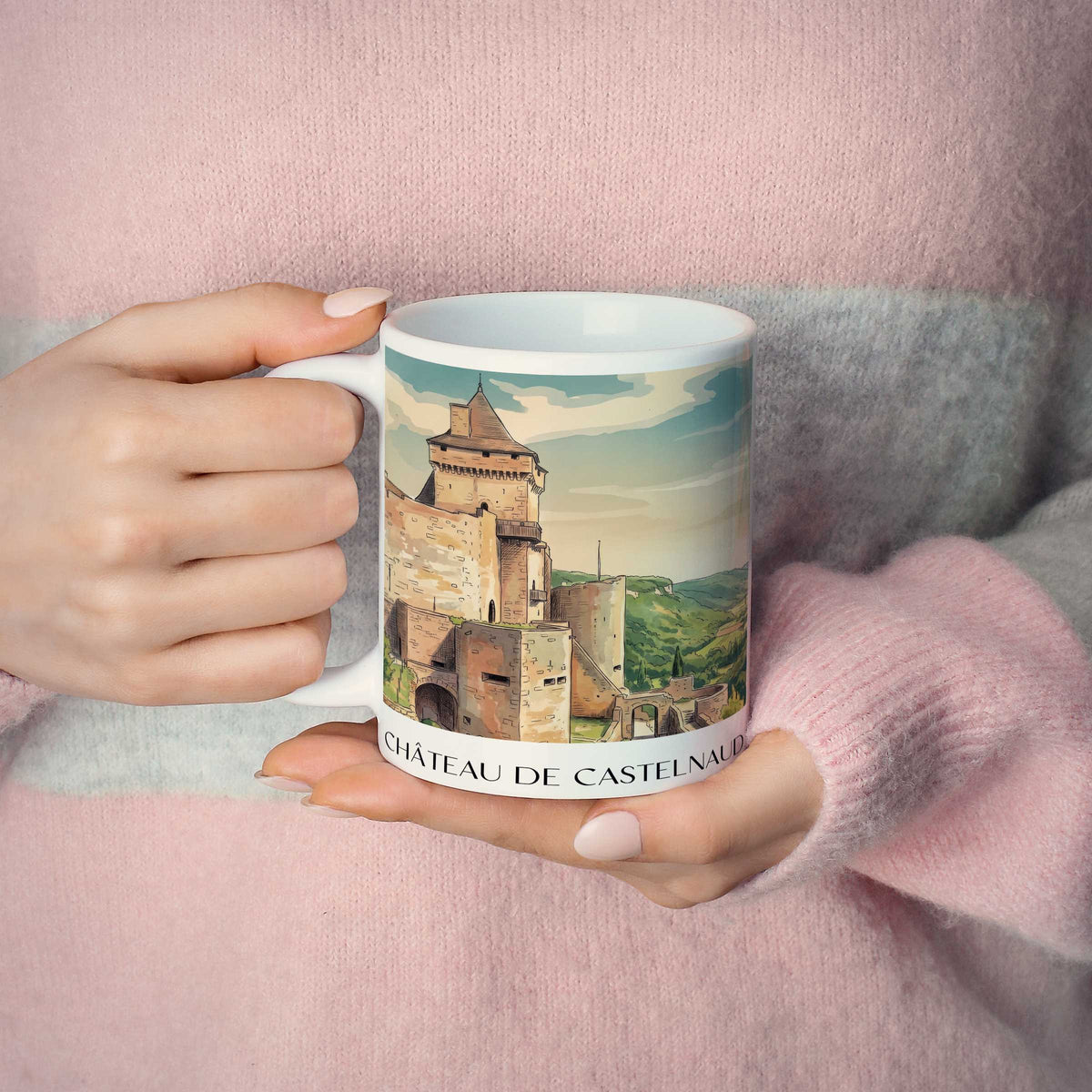 château-de-castelnaud-vallée-de-la-dordogne-frankreich-kaffeebecher-aquarell