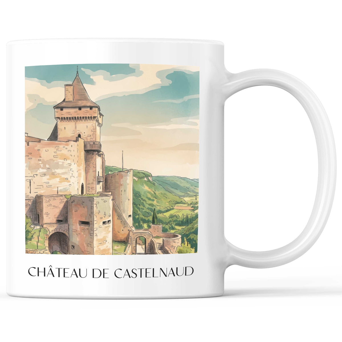 Château de Castelnaud Kaffeebecher - Vallée de la Dordogne - Frankreich Becher - Kaffeetasse im Aquarell Stil - favplace