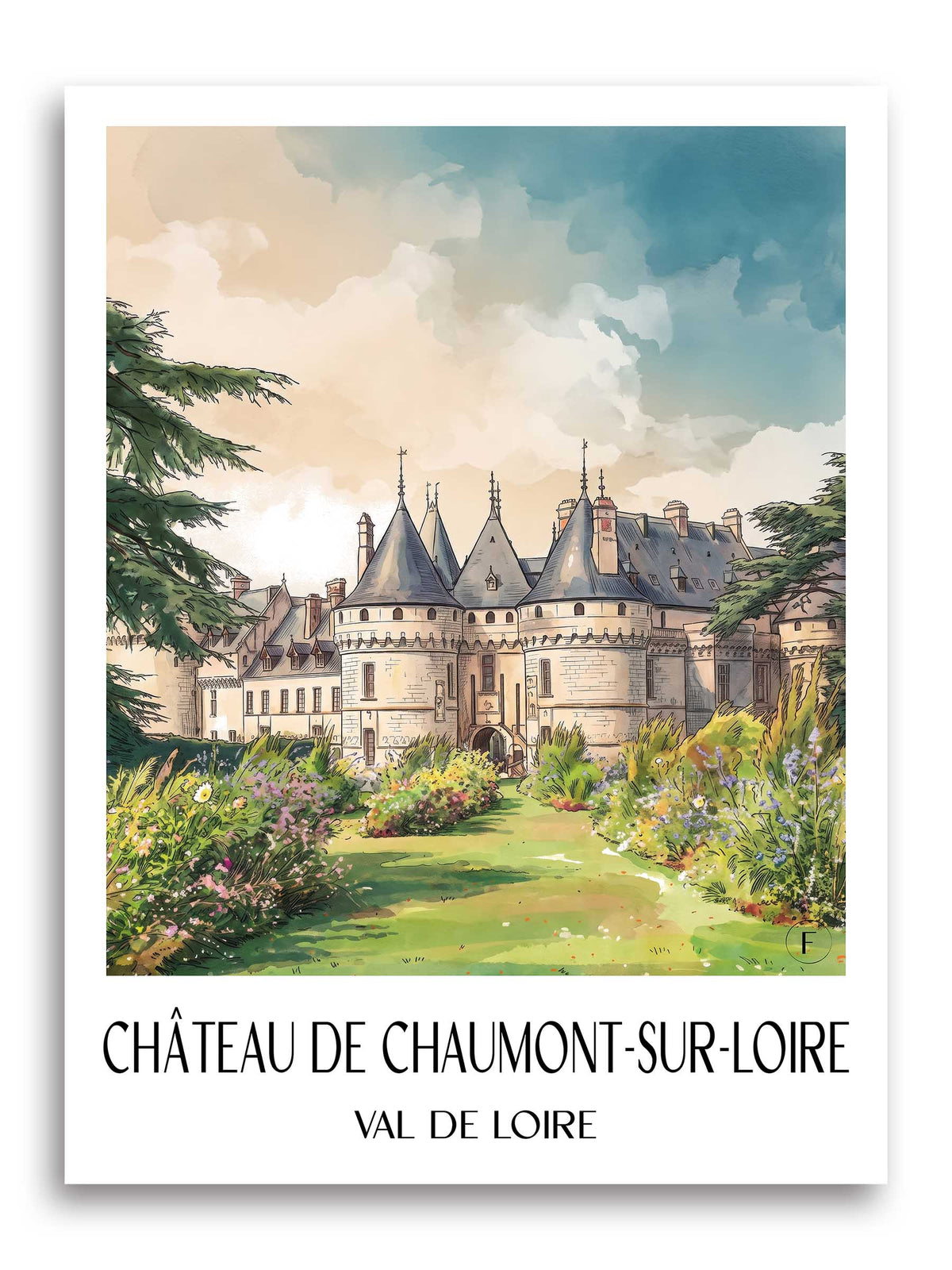 château-de-chaumont-sur-loire-val-de-loire-frankreich-poster-aquarell