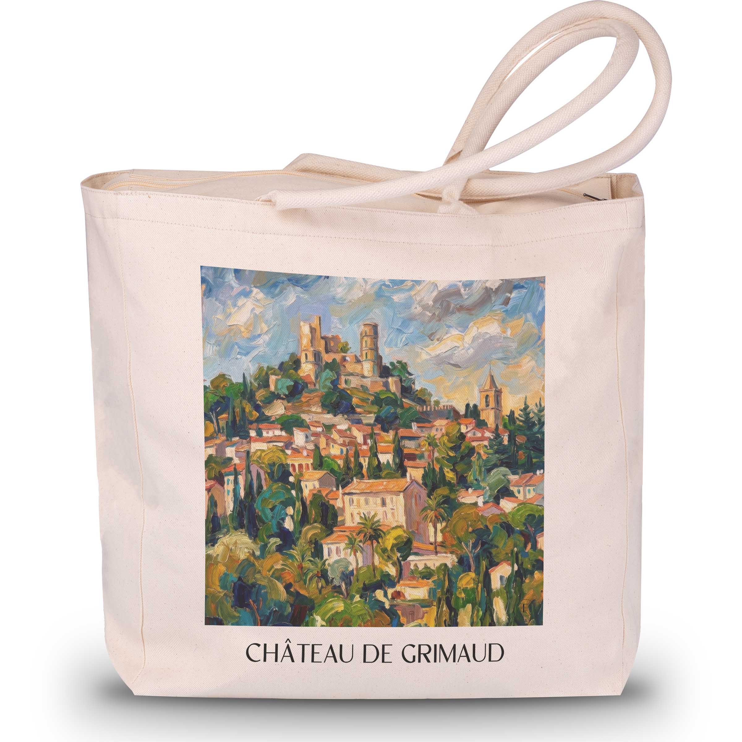 château-de-grimaud-côte-d´azur-frankreich-einkaufstasche-oil-painting-oelgemaelde