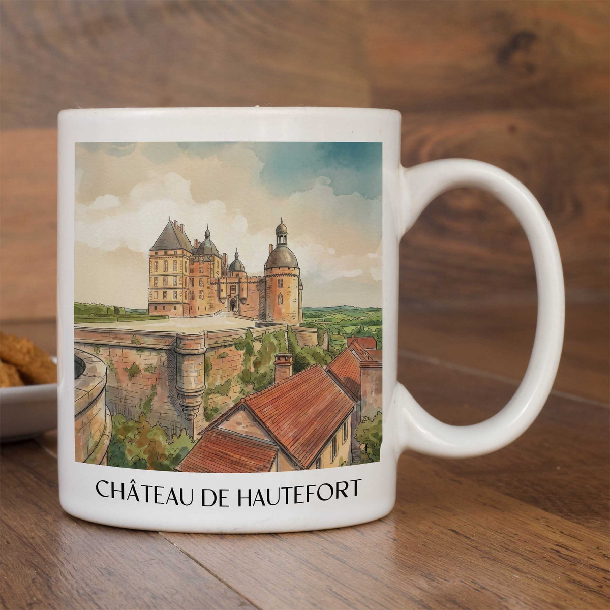 château-de-hautefort-périgord-noir-frankreich-kaffeebecher-aquarell