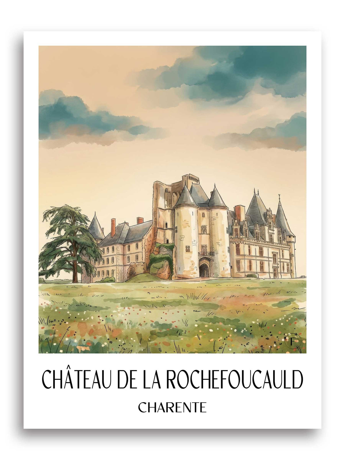 château-de-la-rochefoucauld-charente-frankreich-poster-aquarell