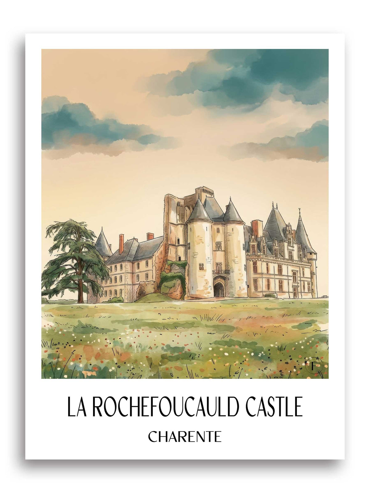Château de La Rochefoucauld Poster - Charente - Frankreich Kunstdruck - Aquarell von A4 bis A1 - favplace