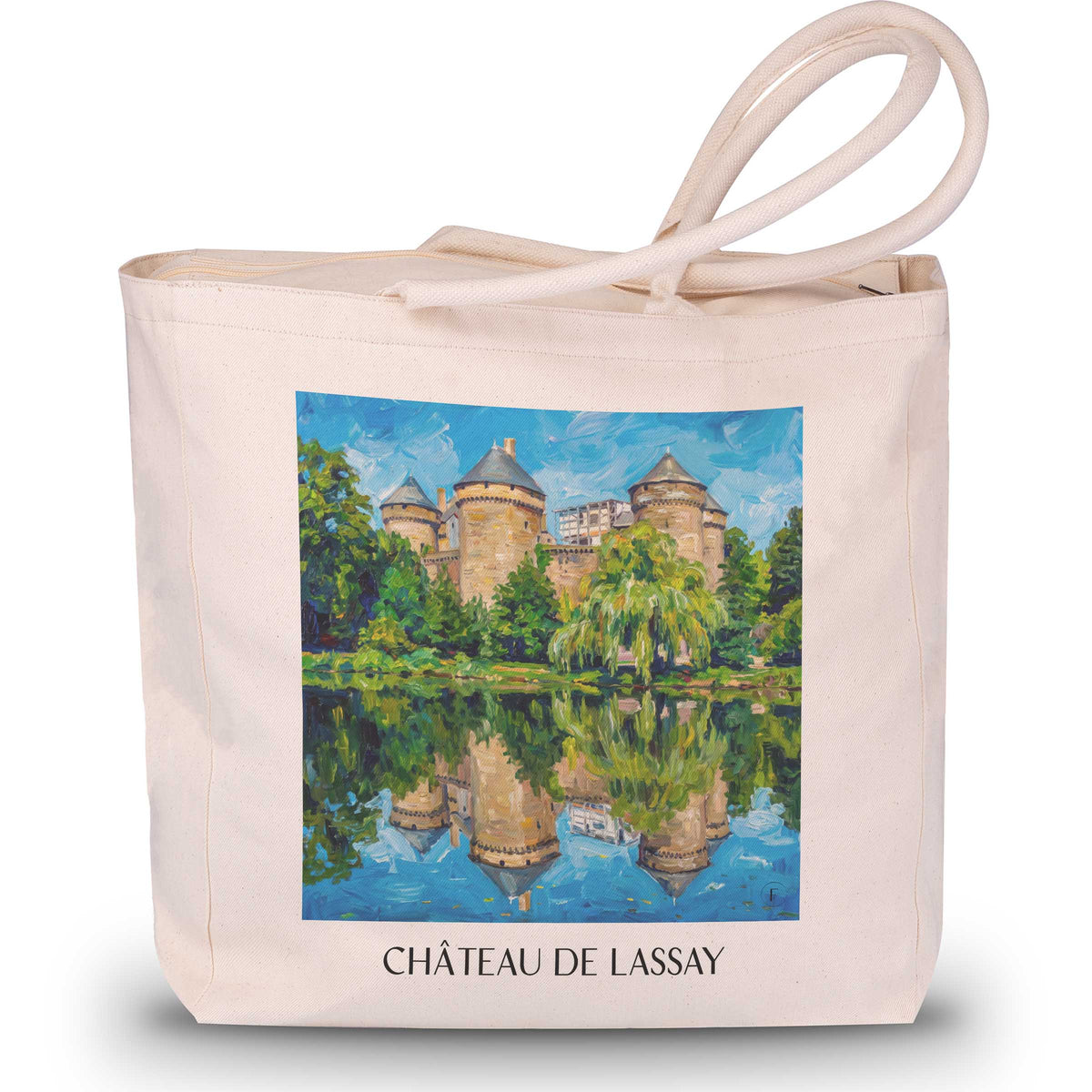 château-de-lassay-lassay-les-châteaux-frankreich-einkaufstasche-oil-painting-oelgemaelde