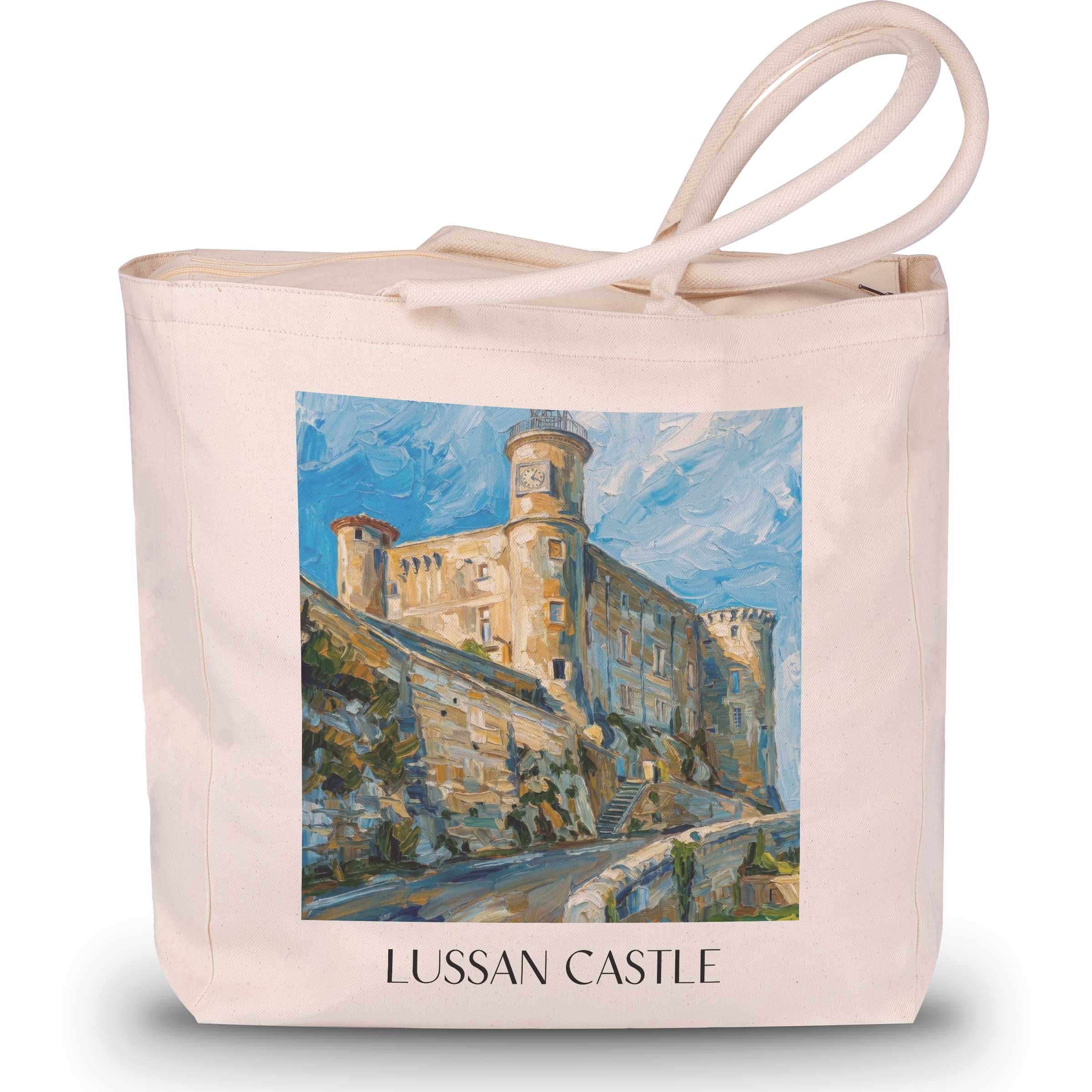 Château de Lussan Shopping Tasche - Okzitanien - Frankreich Tote Bag - Einkaufstasche im Ölgemälde Stil - favplace