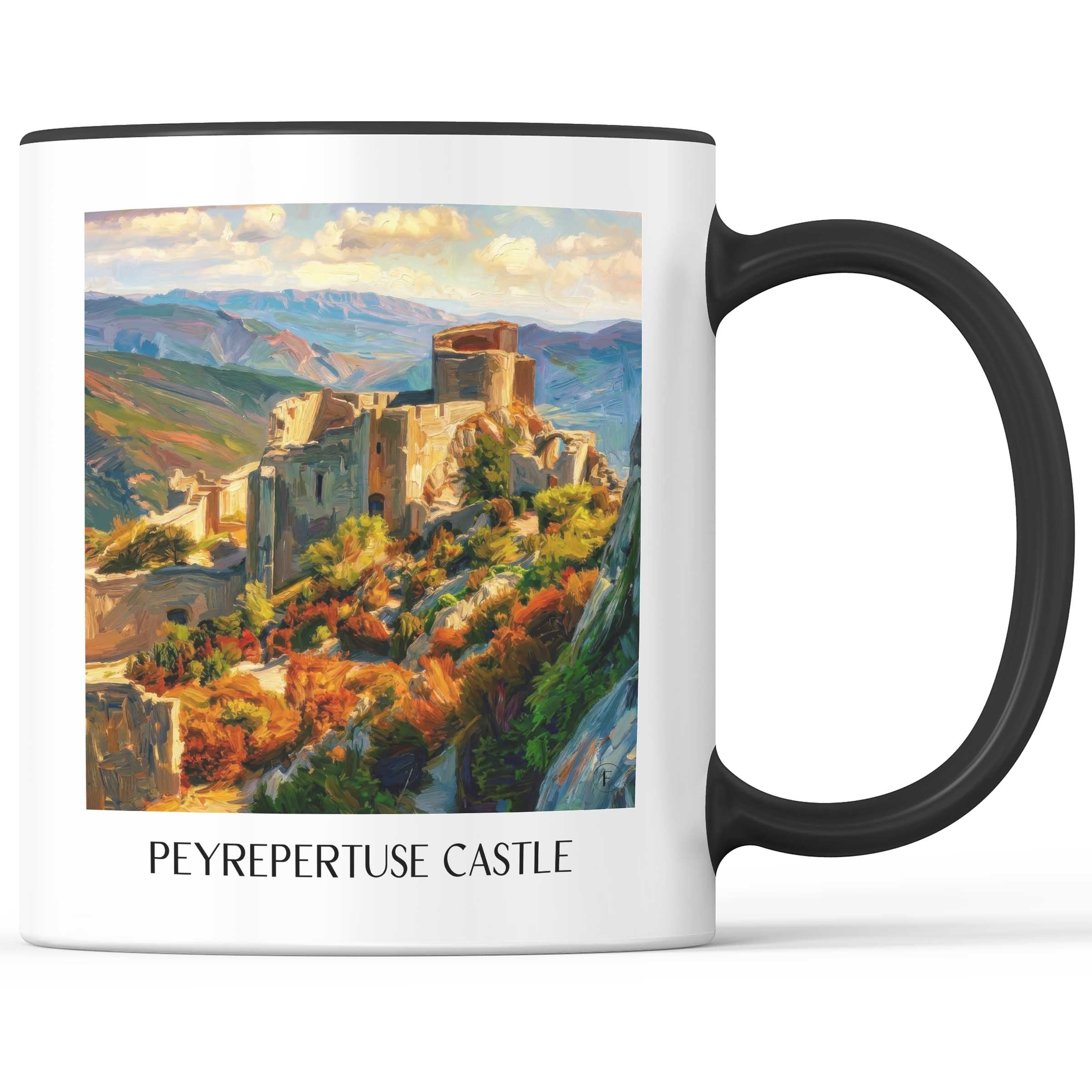 Château de Peyrepertuse Kaffeebecher - Pays Cathare - Frankreich Becher - Kaffeetasse im Ölgemälde Stil - favplace
