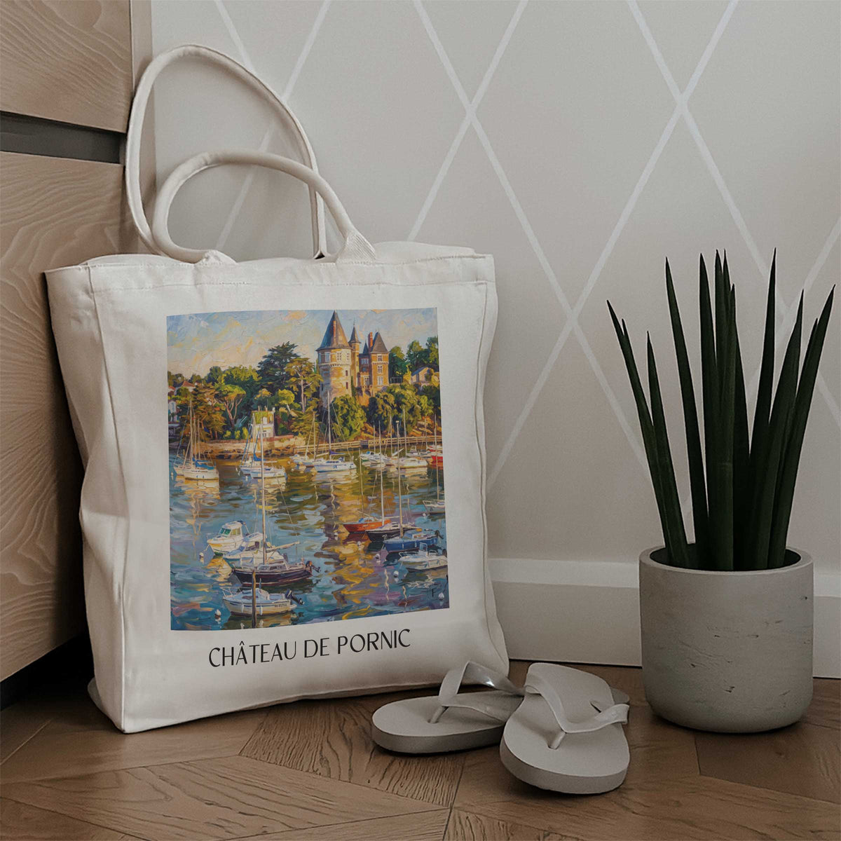 château-de-pornic-côte-de-jade-frankreich-einkaufstasche-oil-painting-oelgemaelde