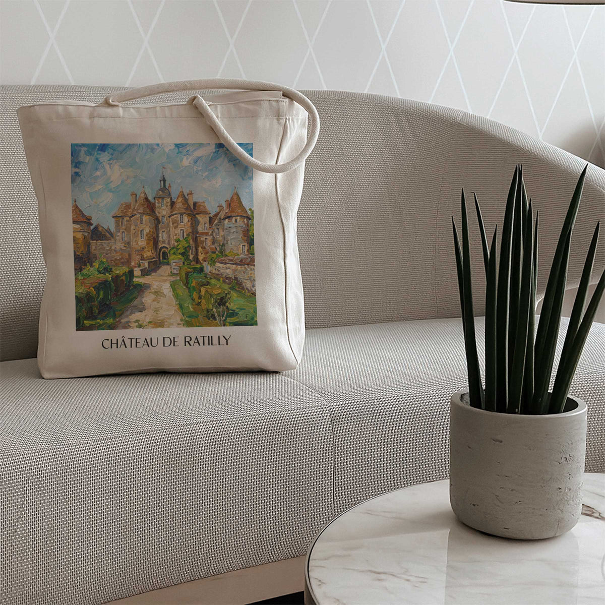château-de-ratilly-puisaye-frankreich-einkaufstasche-oil-painting-oelgemaelde