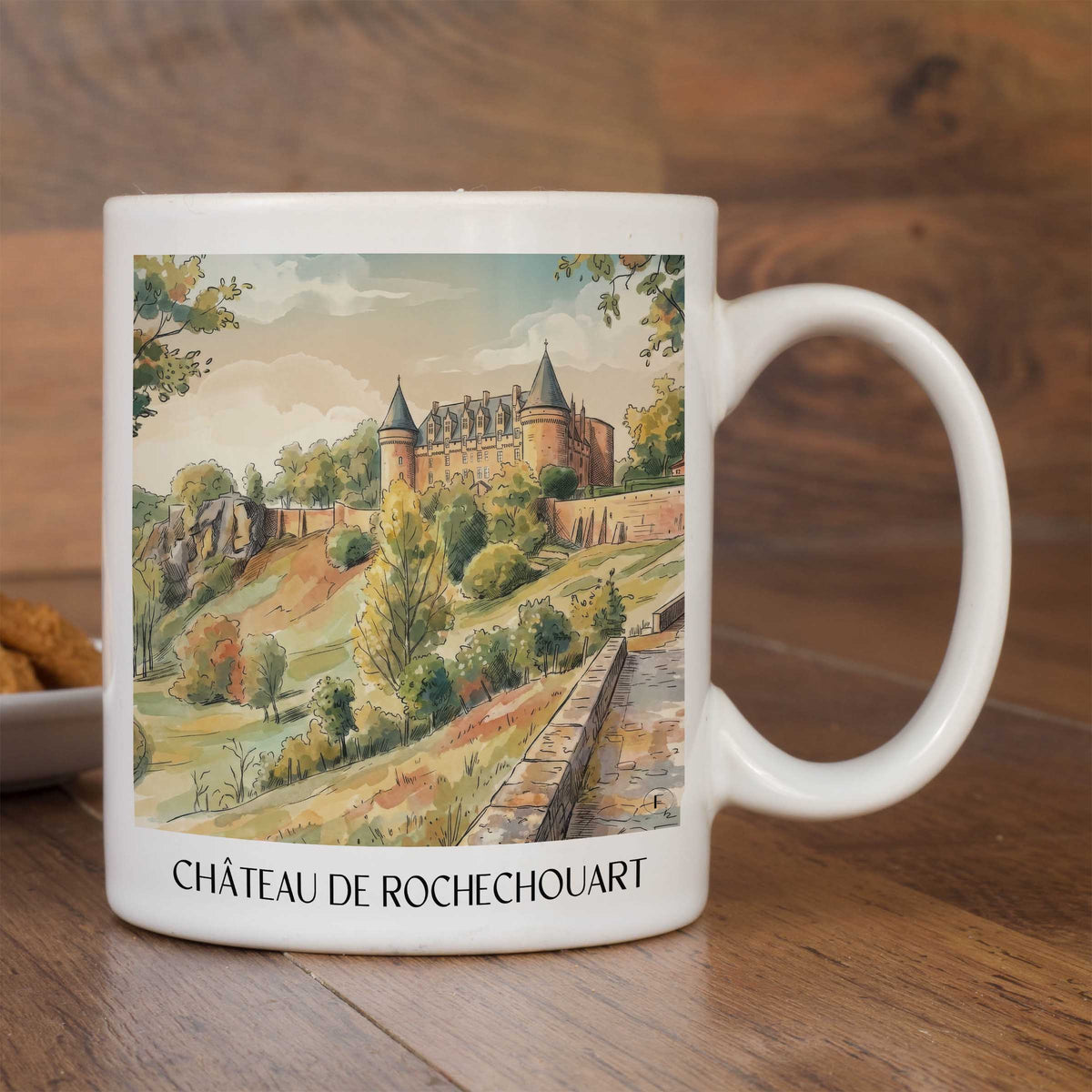 château-de-rochechouart-haute-vienne-frankreich-kaffeebecher-aquarell