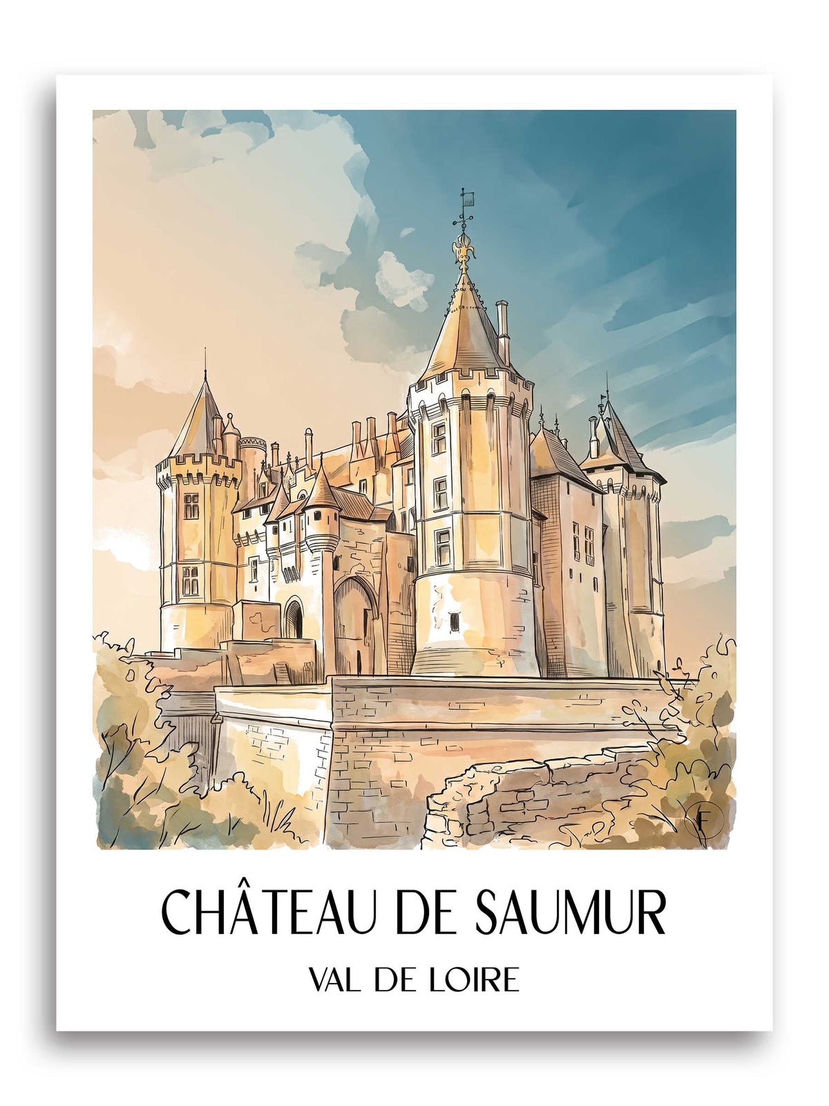 château-de-saumur-val-de-loire-frankreich-poster-aquarell