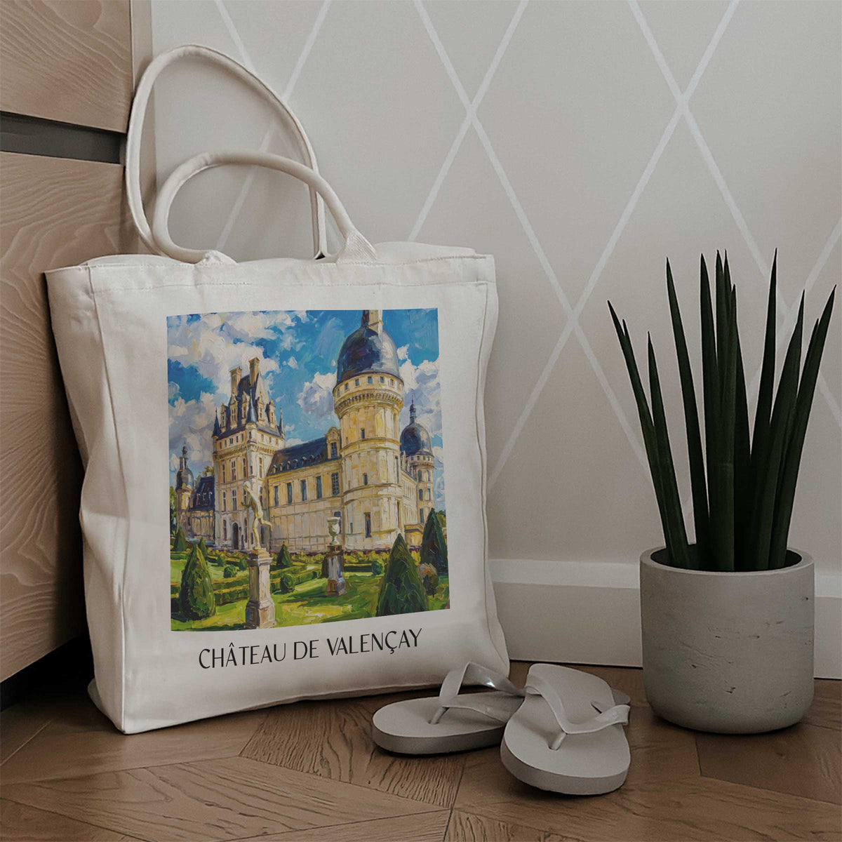 château-de-valençay-val-de-loire-frankreich-einkaufstasche-oil-painting-oelgemaelde