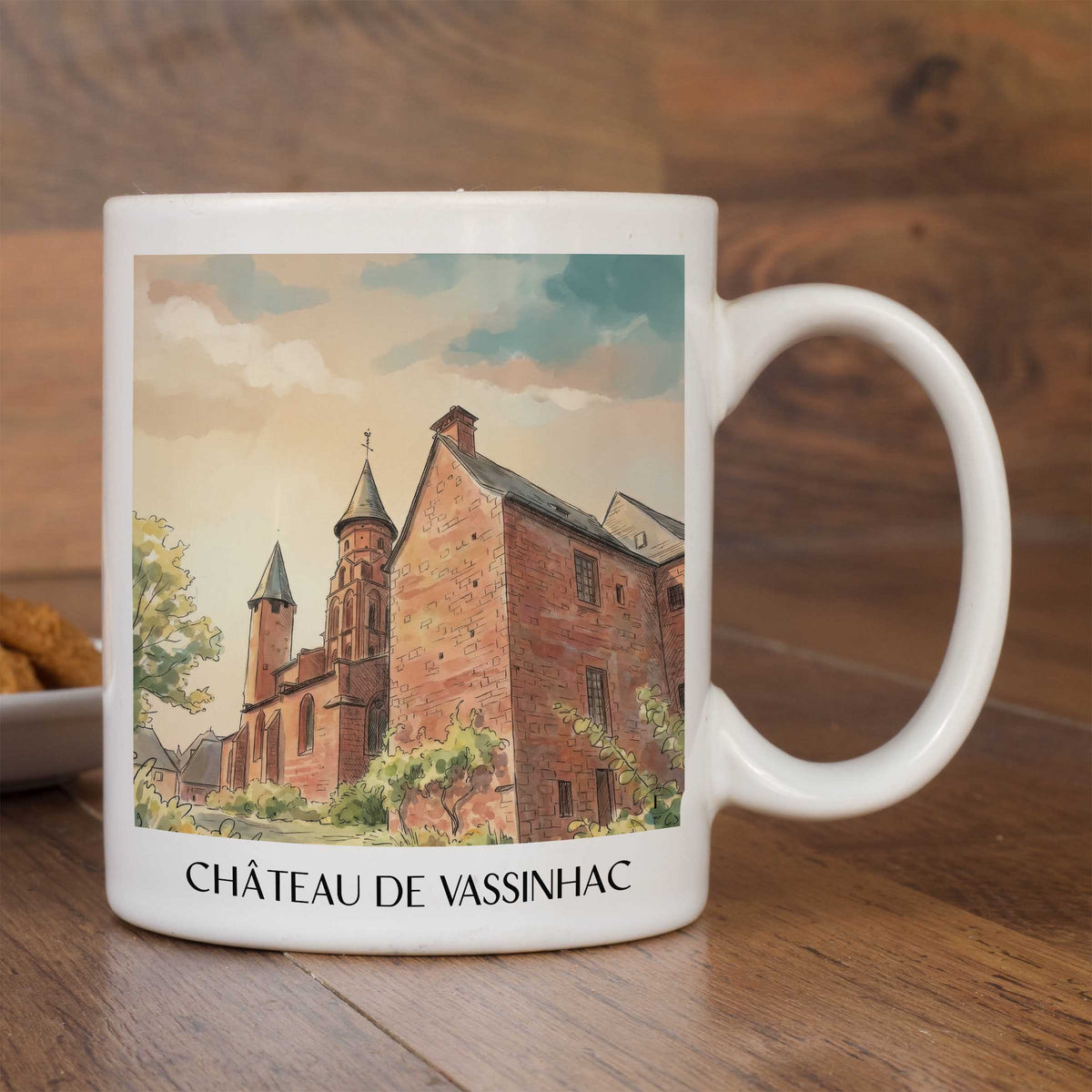 château-de-vassinhac-collonges-la-rouge-frankreich-kaffeebecher-aquarell