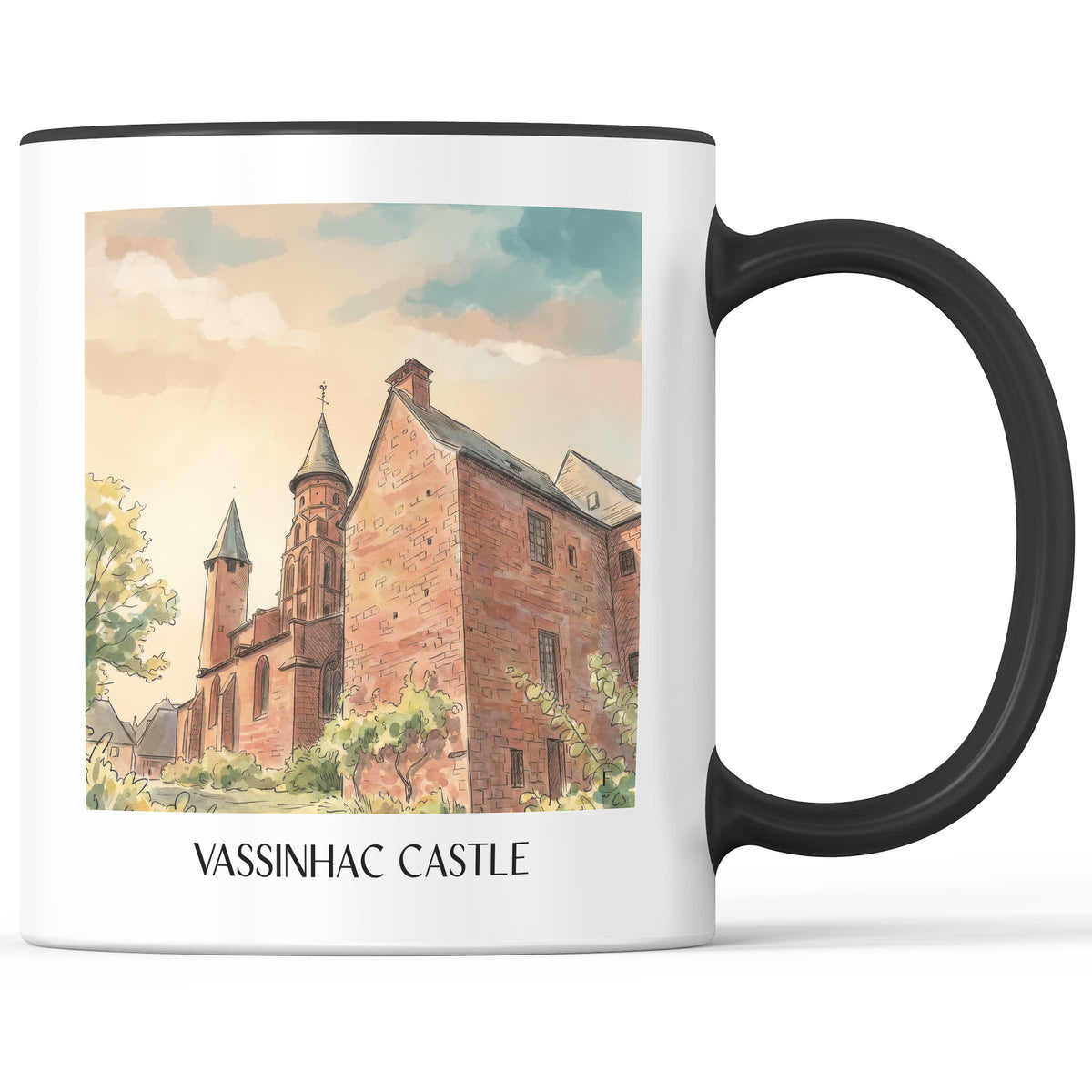 Château de Vassinhac Kaffeebecher - Collonges-la-Rouge - Frankreich Becher - Kaffeetasse im Aquarell Stil - favplace
