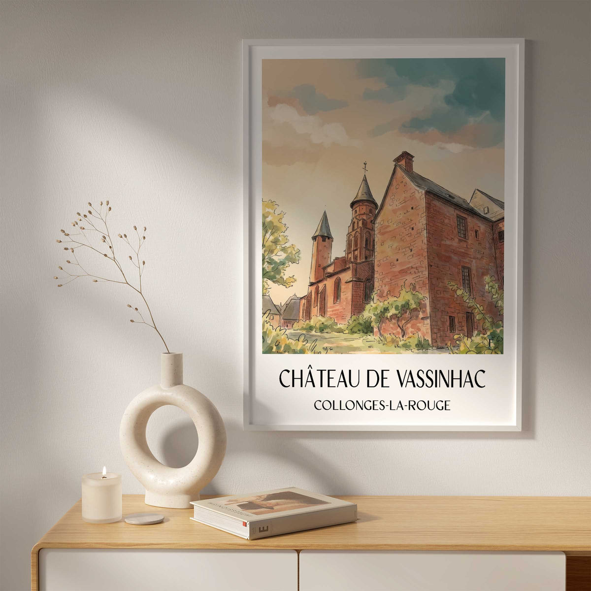 château-de-vassinhac-collonges-la-rouge-frankreich-poster-aquarell