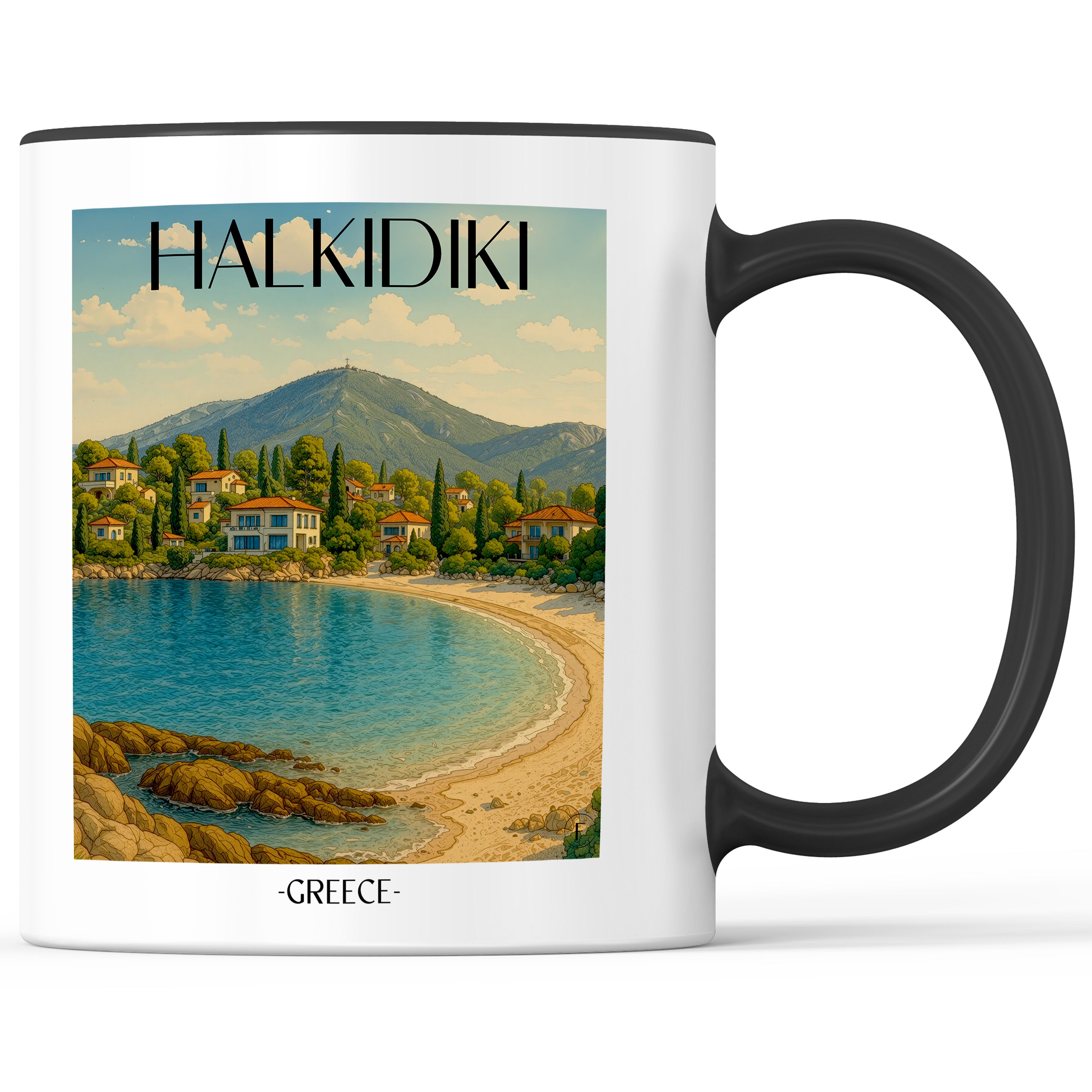 Chalkidiki - Griechenland Becher - Kaffeetasse im Aquarell Stil - favplace