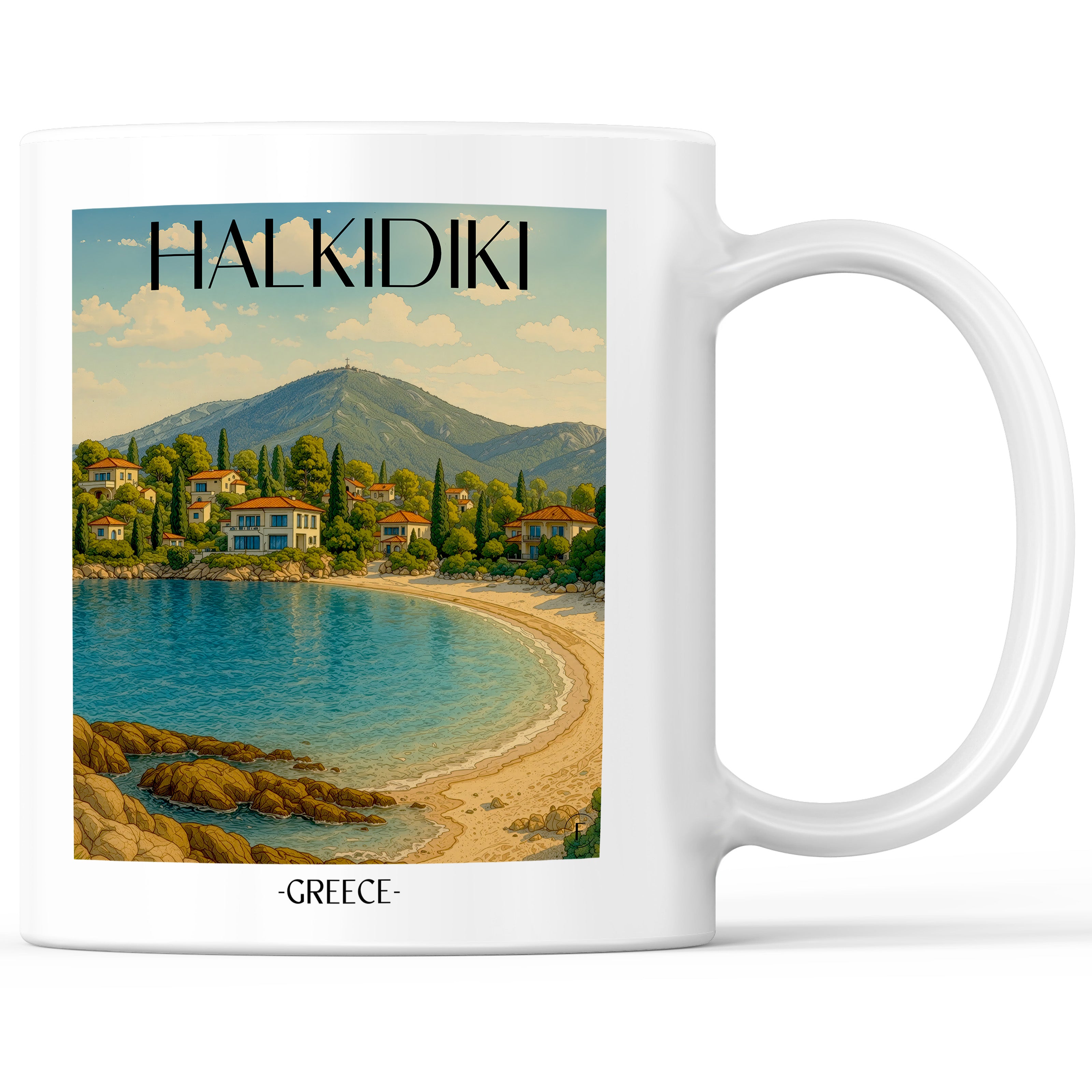 Chalkidiki - Griechenland Becher - Kaffeetasse im Aquarell Stil - favplace