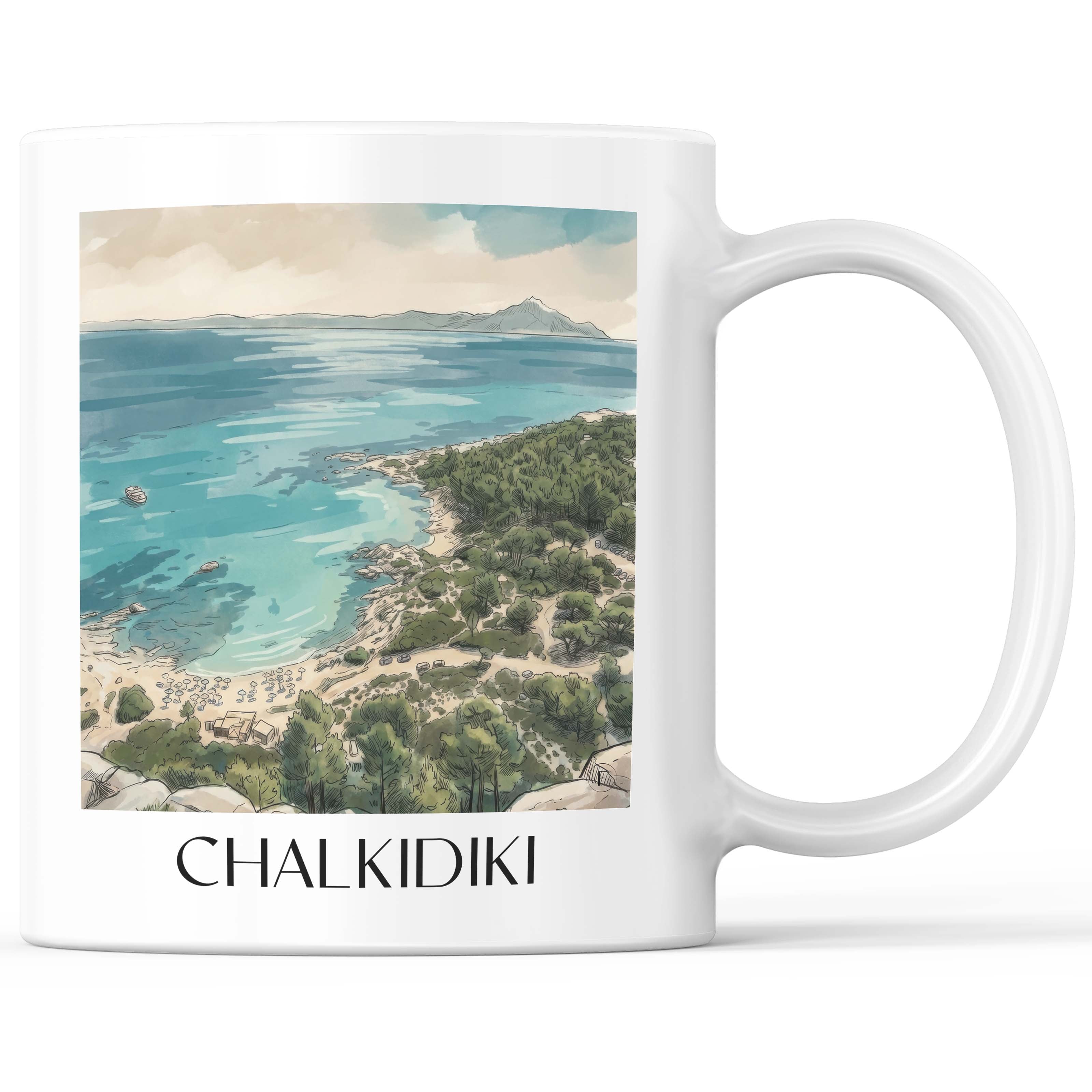 Chalkidiki - Griechenland Becher - Kaffeetasse im Aquarell Stil - favplace