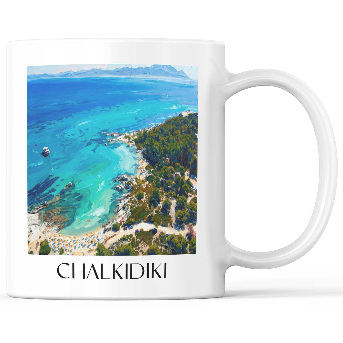 Chalkidiki - Griechenland Becher - Kaffeetasse im Ölgemälde Stil - favplace