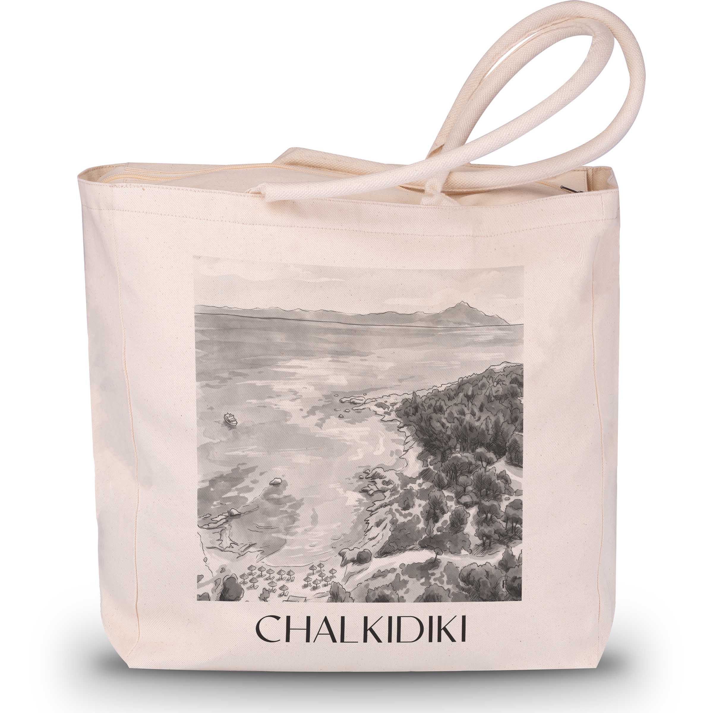 Chalkidiki - Griechenland Tote Bag - Einkaufstasche im Aquarell Schwarz-Weiß Stil - favplace