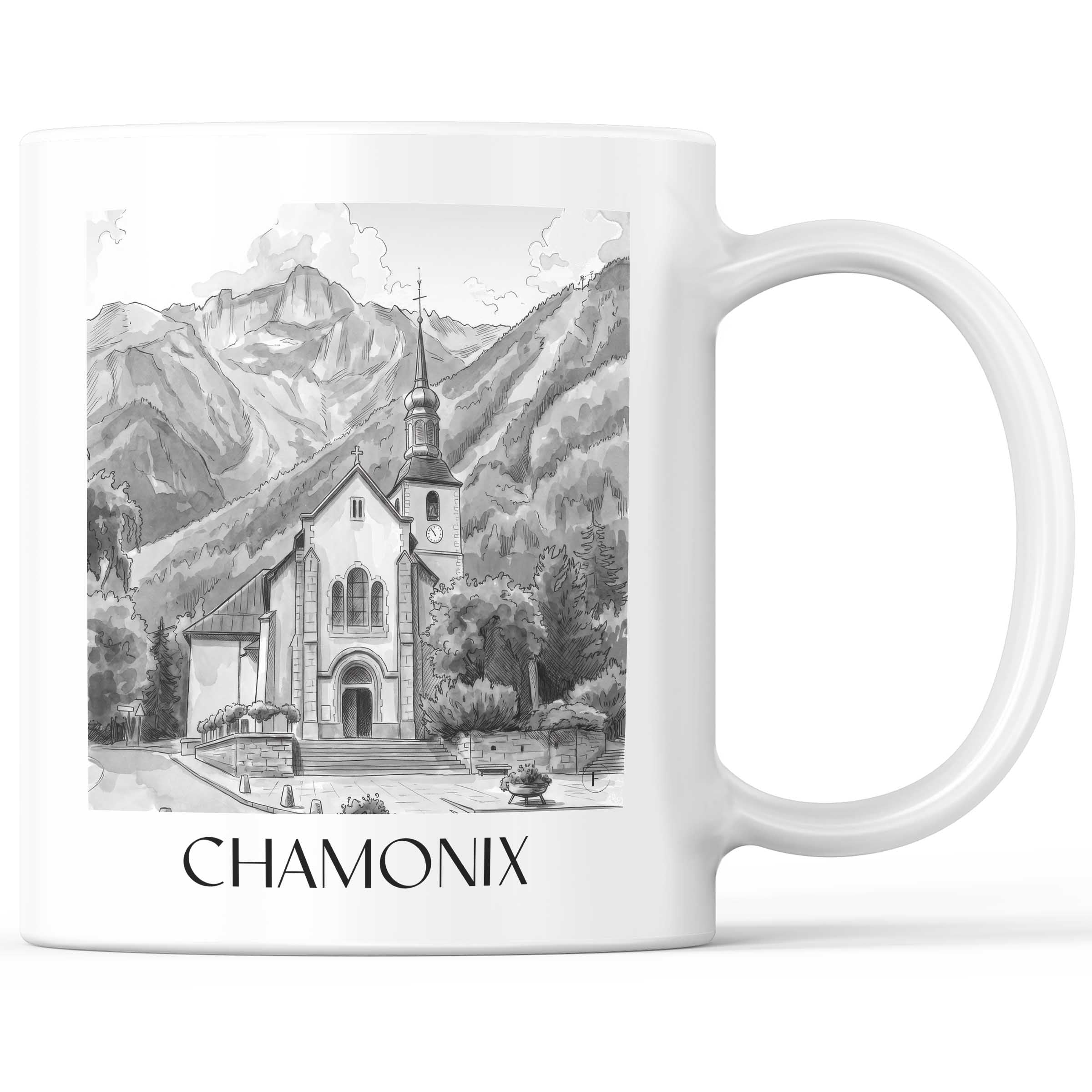 Chamonix - Frankreich Becher - Kaffeetasse im Aquarell Schwarz-Weiß Stil - favplace
