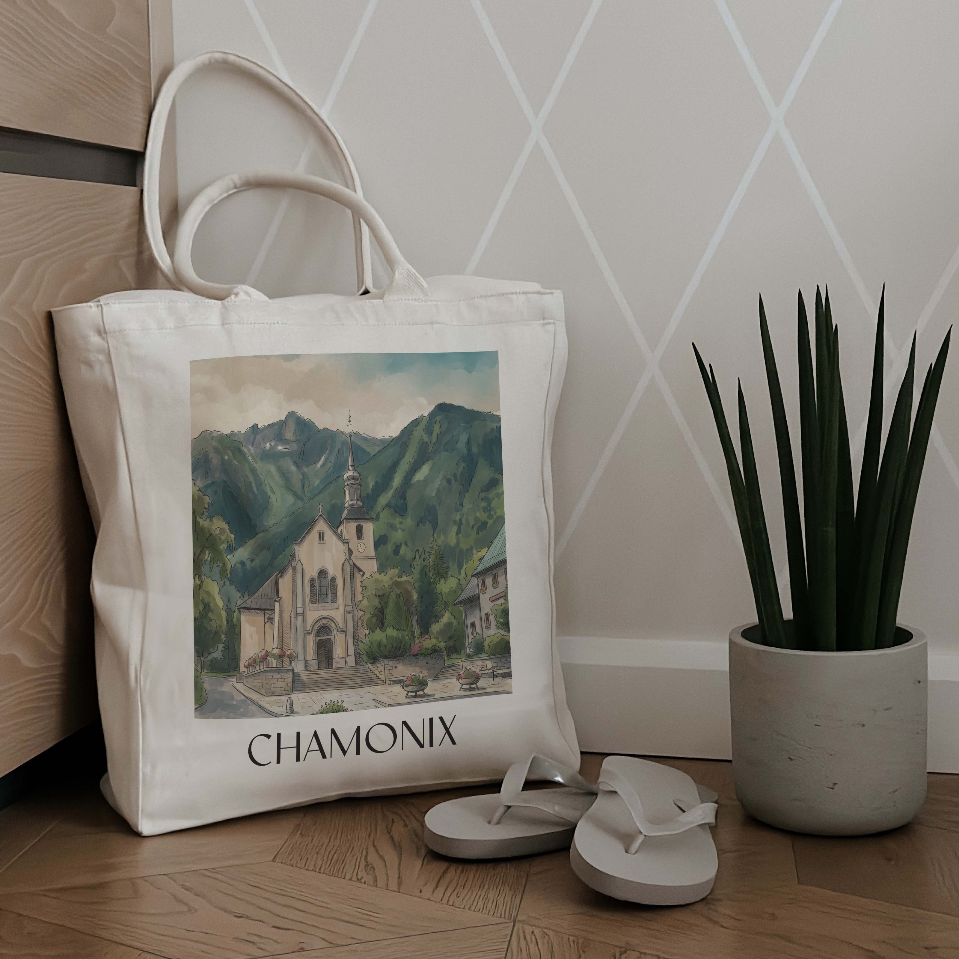 chamonix-frankreich-einkaufstasche-aquarell