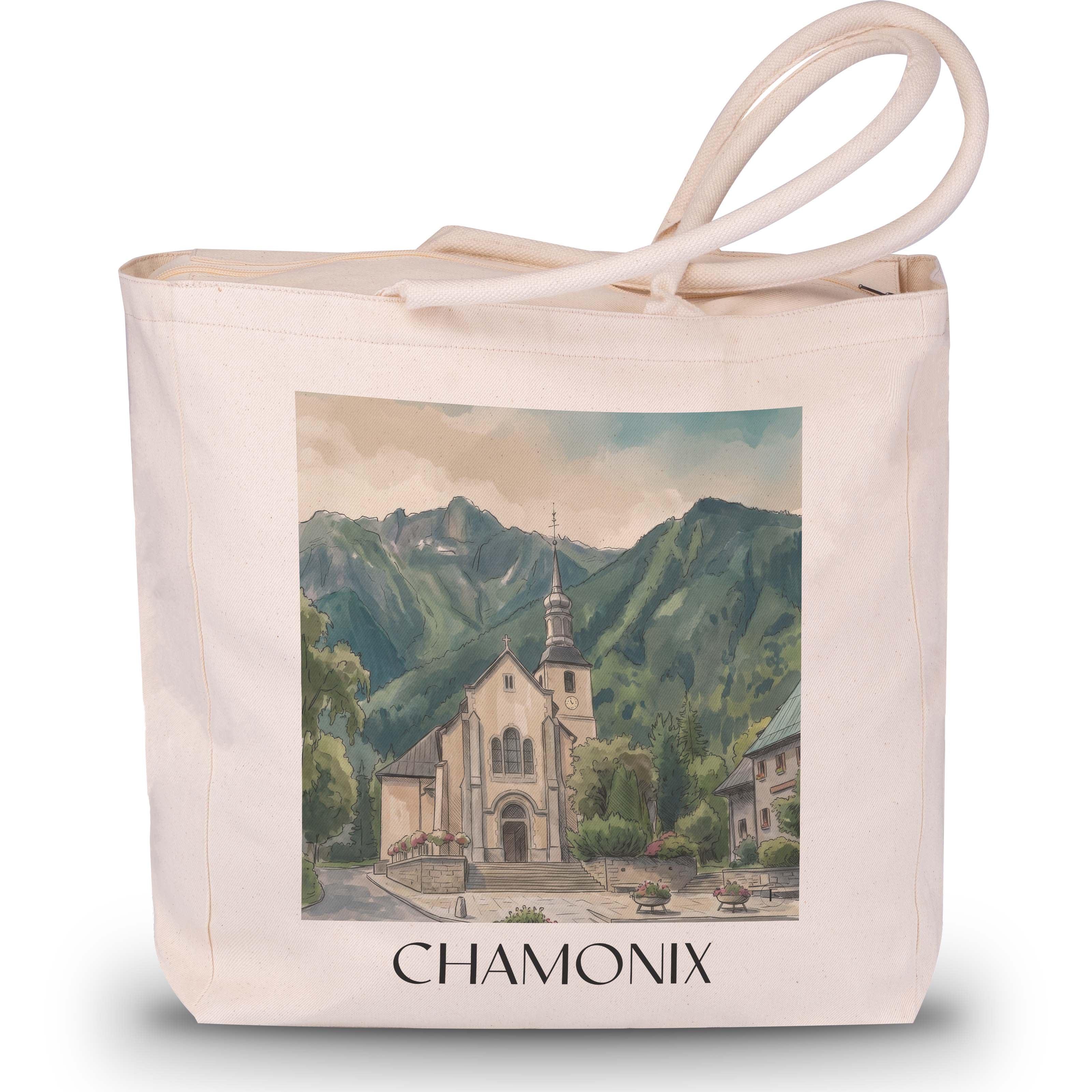 Chamonix - Frankreich Tote Bag - Einkaufstasche im Aquarell Stil - favplace