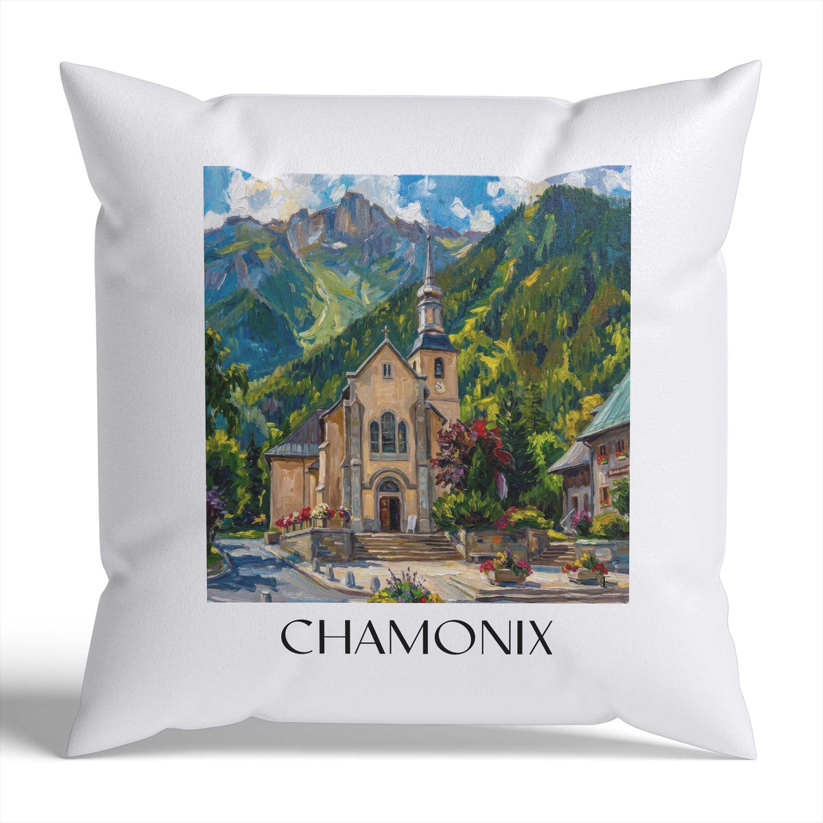 Chamonix Kissenhülle - Zierkissen Bezug - Frankreich - Frankreich Kissen bzw. Kissenbezug im Ölgemälde Stil - favplace
