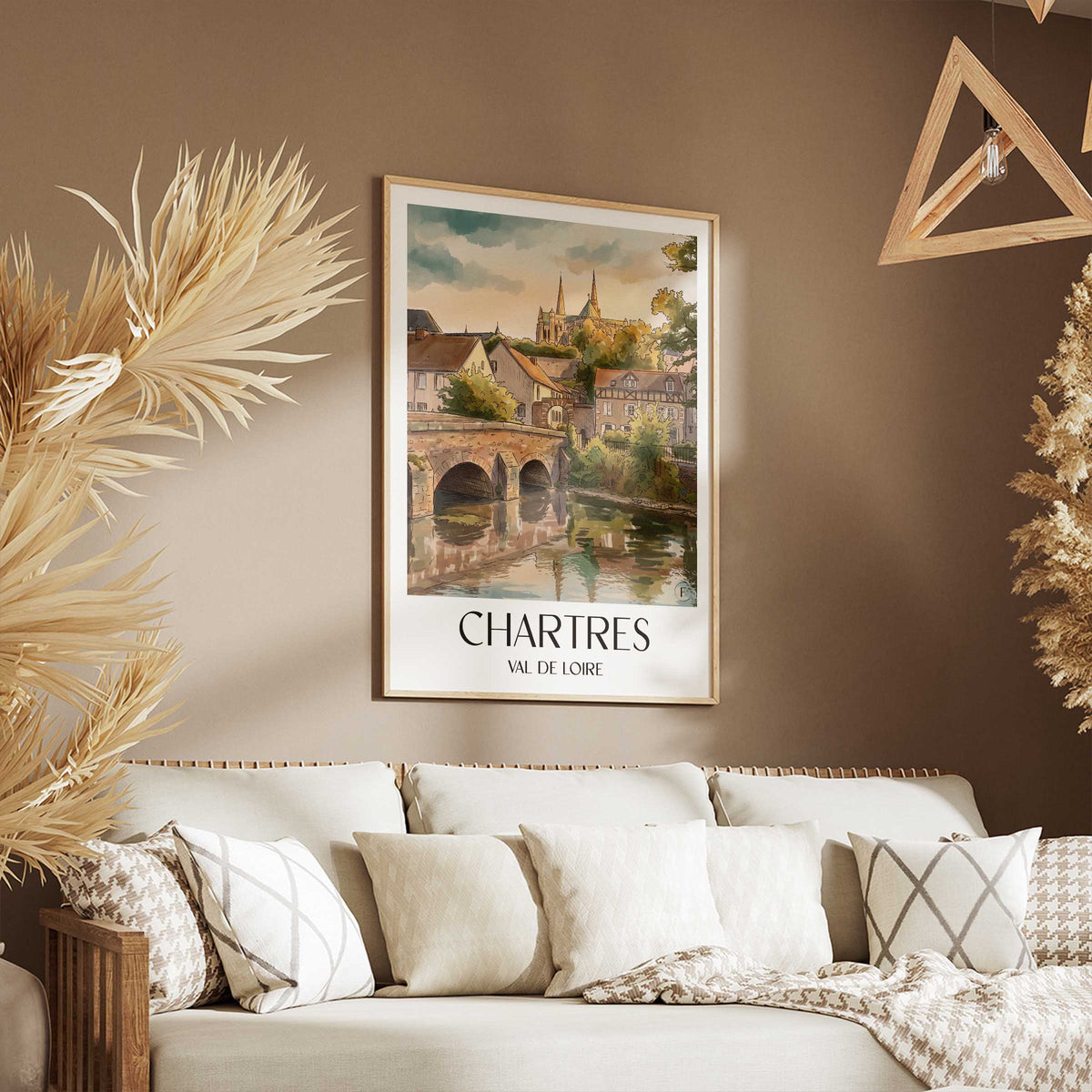 chartres-val-de-loire-frankreich-poster-aquarell