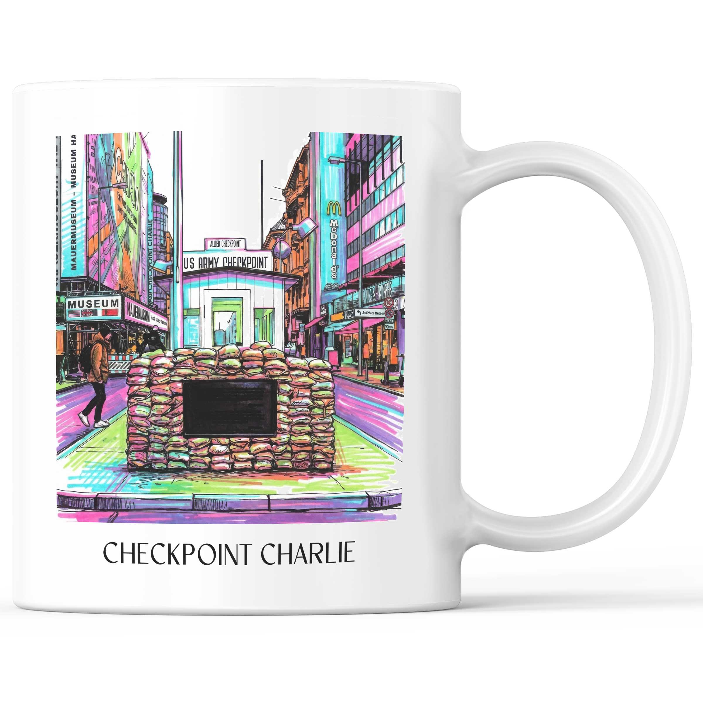 Checkpoint Charlie Kaffeebecher - Berlin - Deutschland Becher - Kaffeetasse im Tag Graffiti Stil