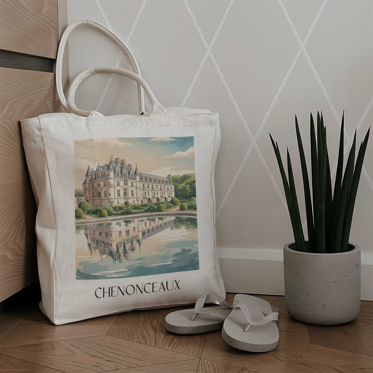 chenonceaux-val-de-loire-frankreich-einkaufstasche-aquarell