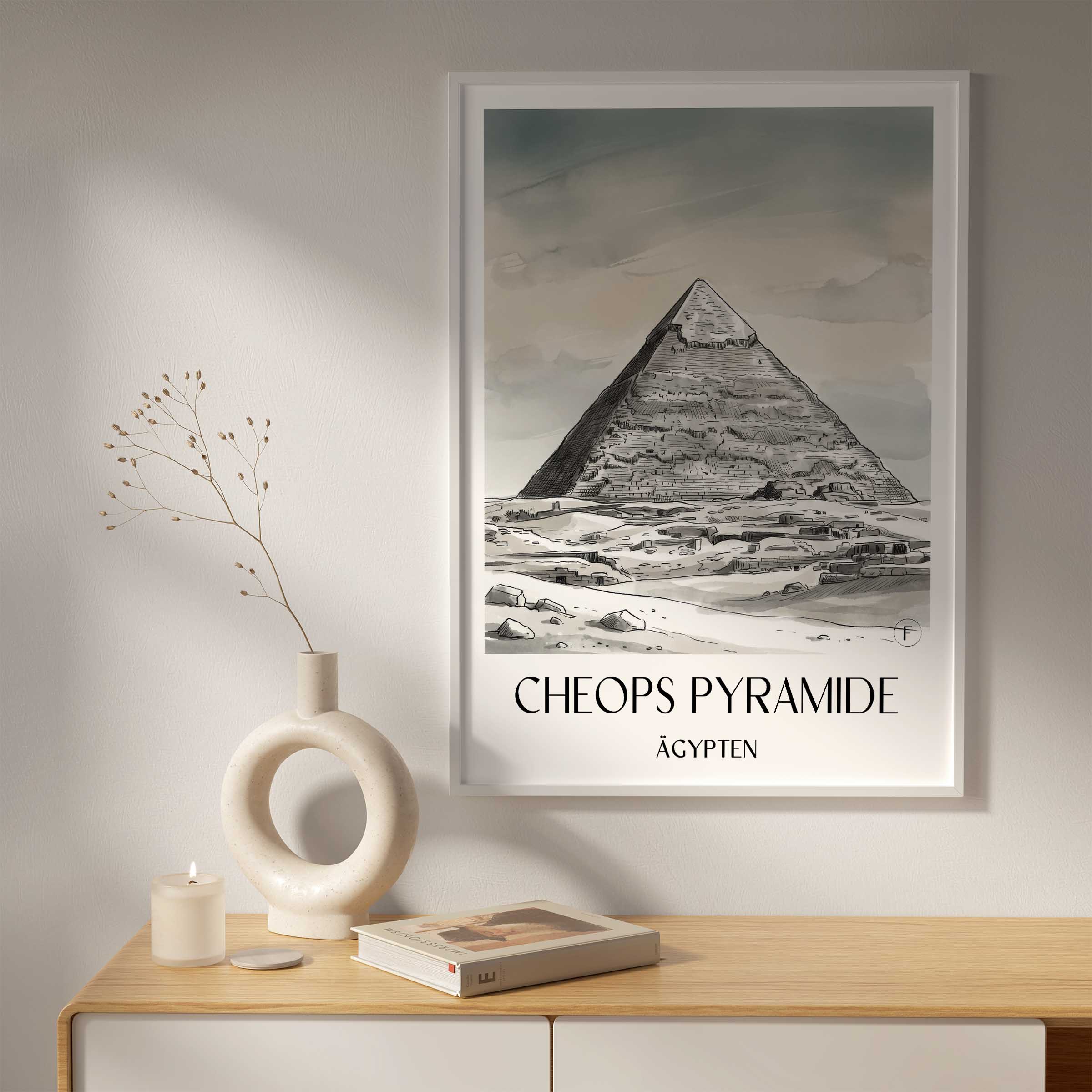 cheops-pyramide-ägypten-poster-aquarell-schwarz-weiss