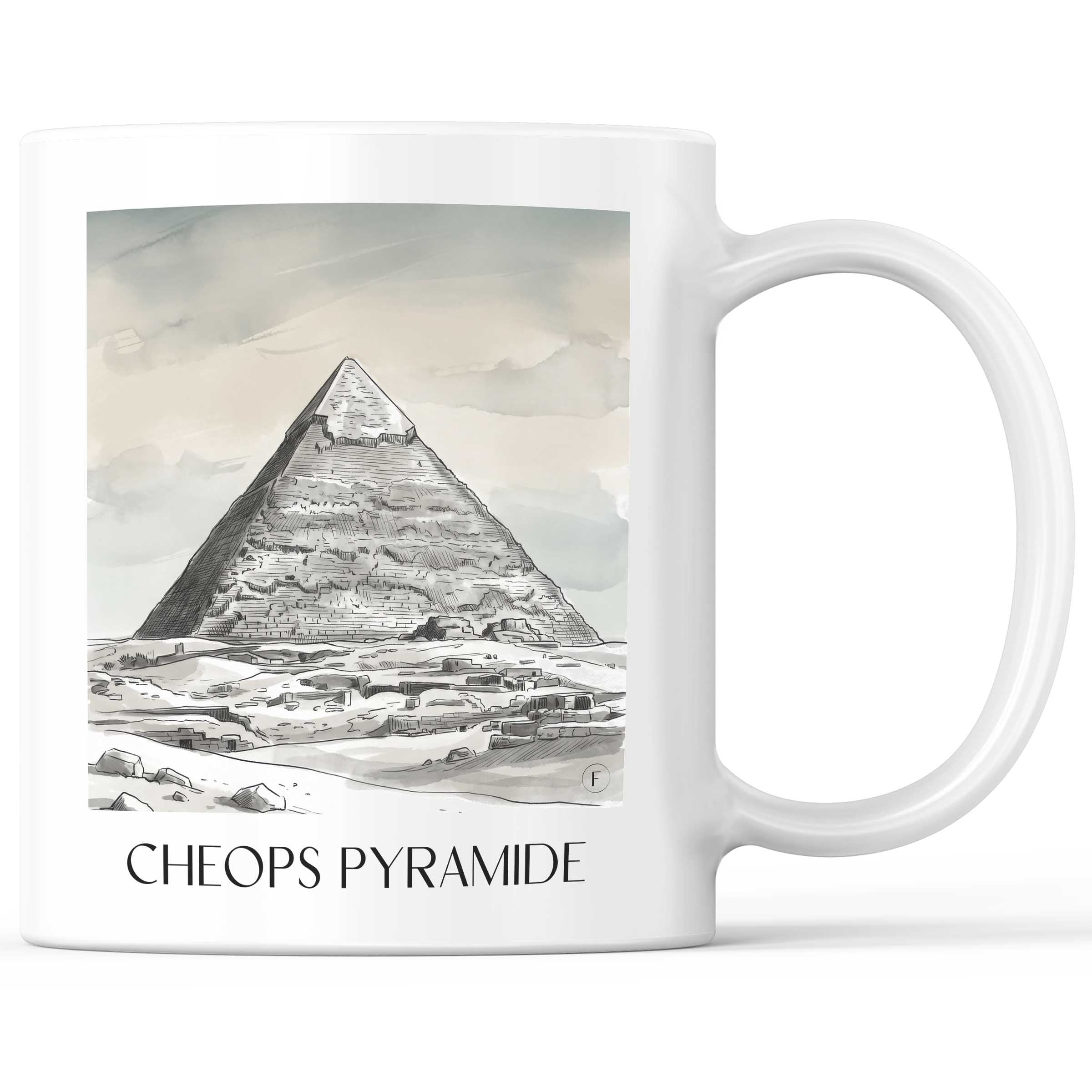 Cheops Pyramide - Ägypten Becher - Kaffeetasse im Aquarell Schwarz-Weiß Stil - favplace