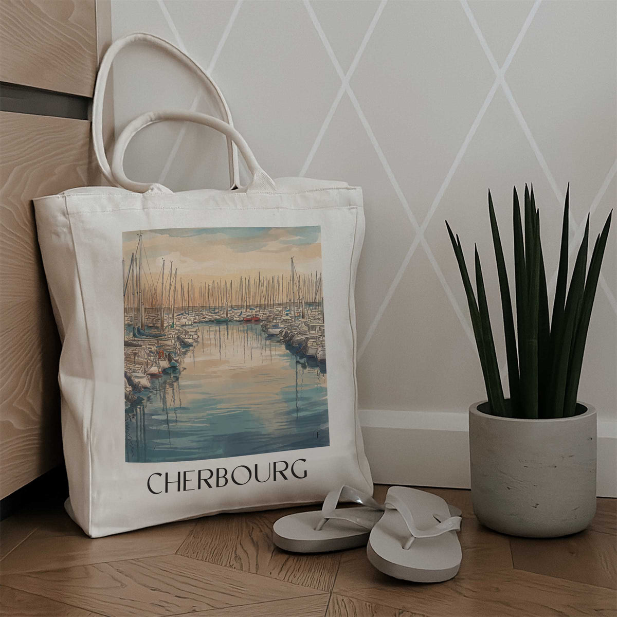 cherbourg-cotentin-frankreich-einkaufstasche-aquarell