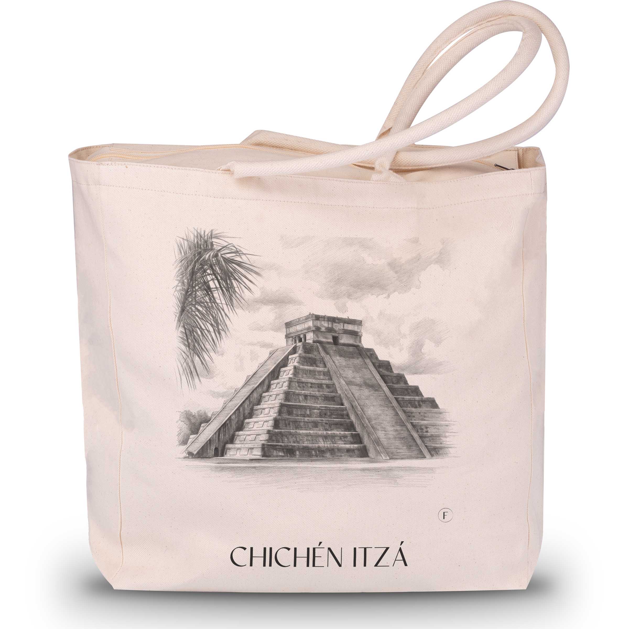 chichén-itzá-mexiko-einkaufstasche-bleistift-zeichnung-drawing