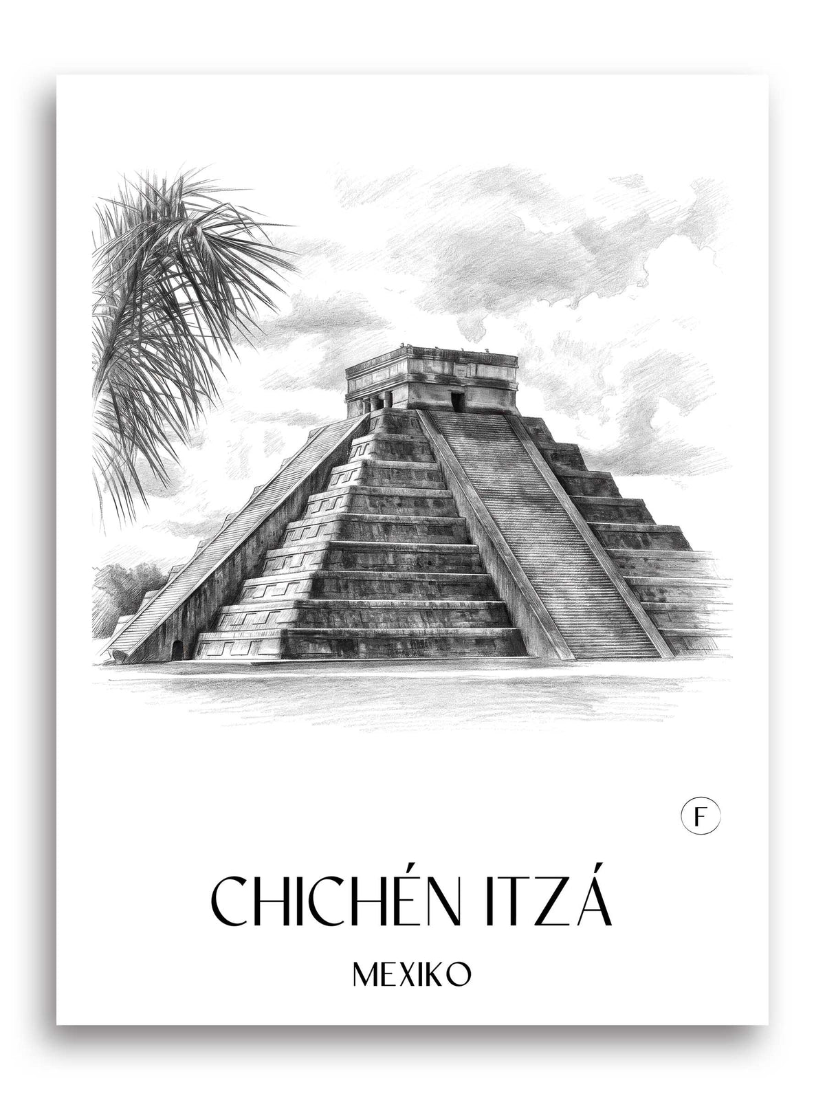 chichén-itzá-mexiko-poster-bleistift-zeichnung-drawing