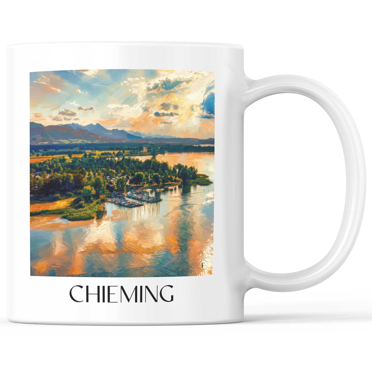Chieming Kaffeebecher - Chiemgau - Deutschland Becher - Kaffeetasse im Ölgemälde Stil - favplace
