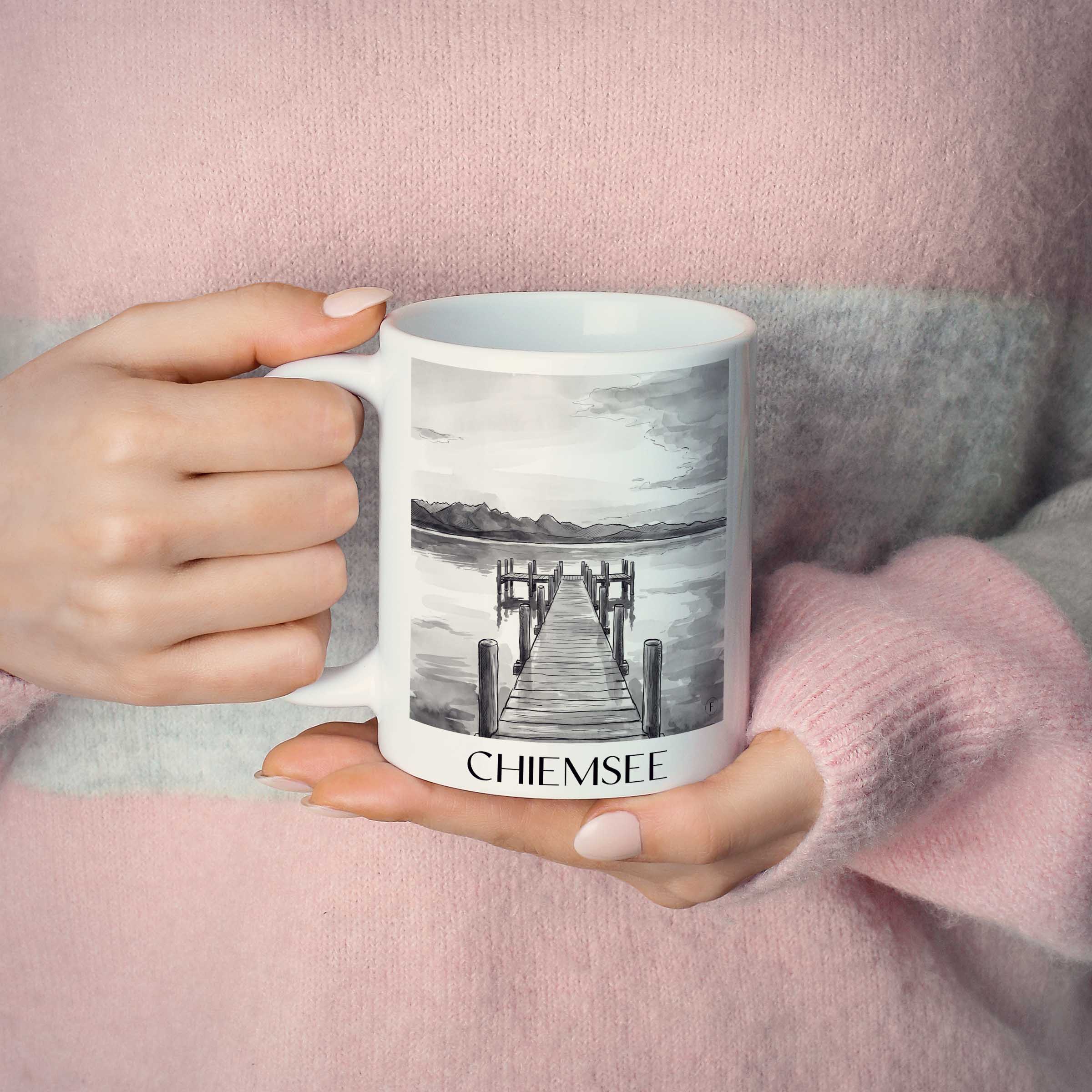 chiemsee-deutschland-kaffeebecher-aquarell-schwarz-weiss