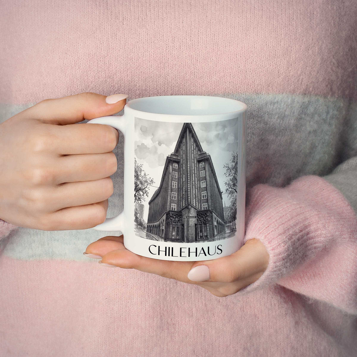 chilehaus-hamburg-deutschland-kaffeebecher-aquarell-schwarz-weiss