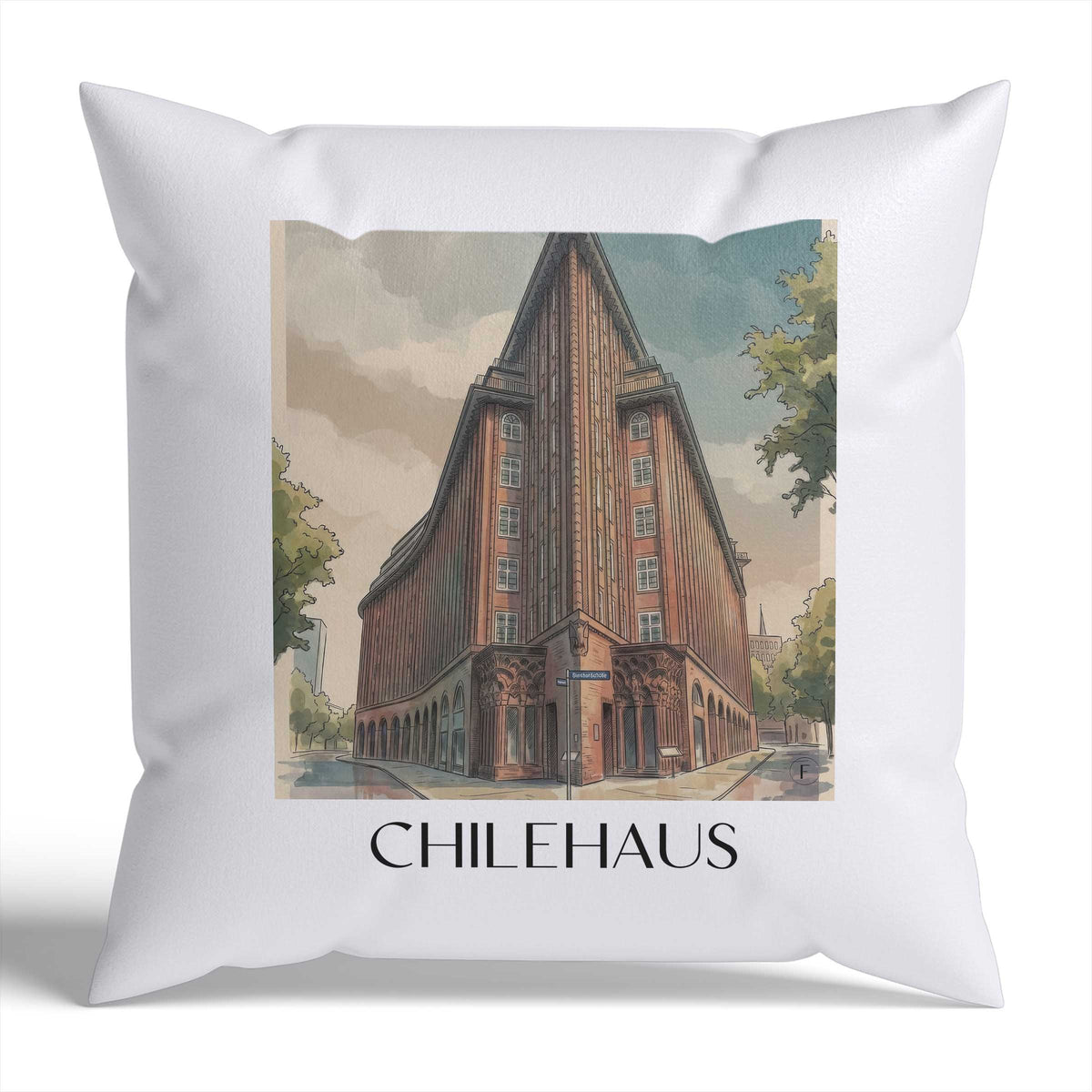 Chilehaus Kissenhülle - Zierkissen Bezug - Hamburg - Deutschland Kissen bzw. Kissenbezug im Aquarell Stil - favplace